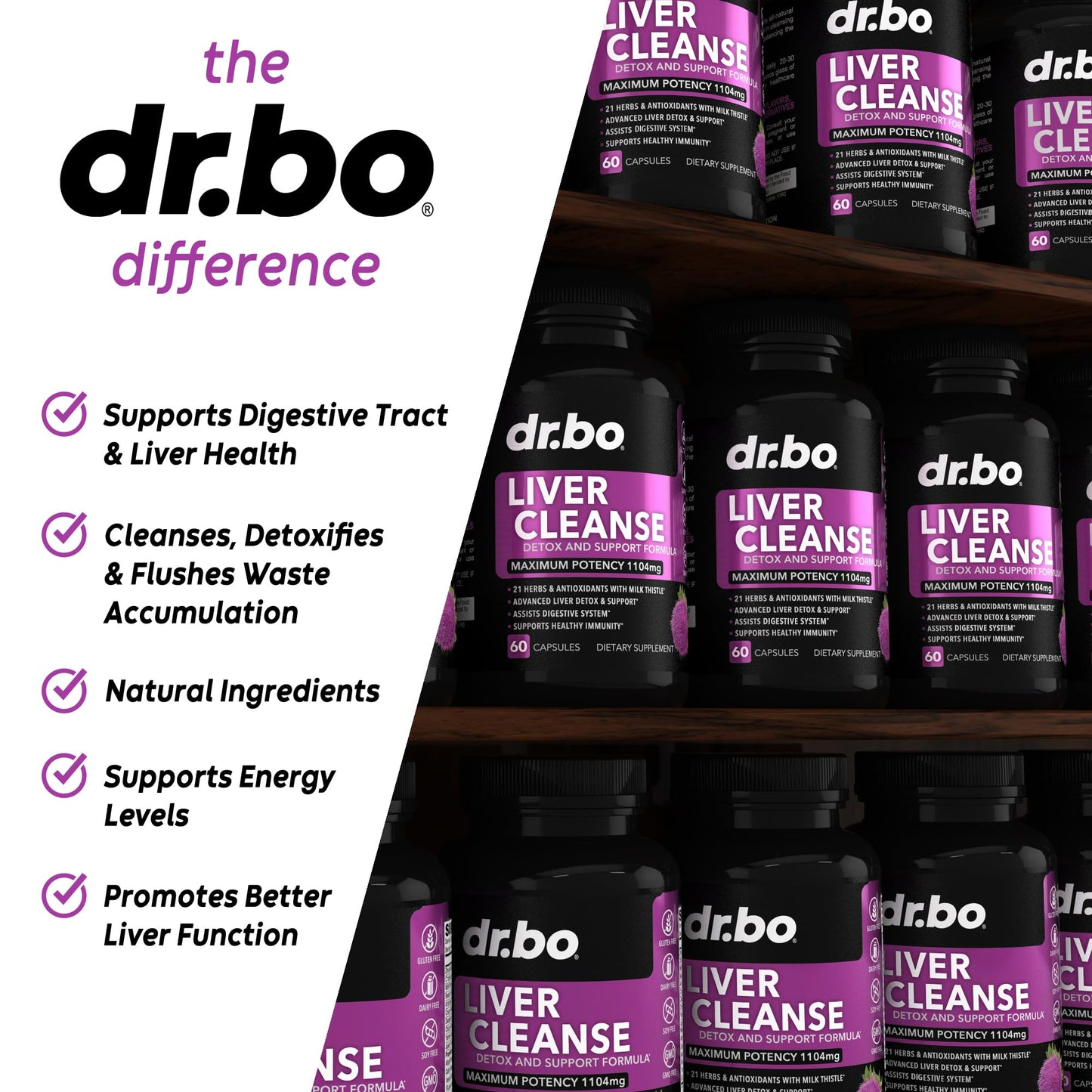 DR. BO Liver Cleanse Detox Support Supplement Capsules 60 Count