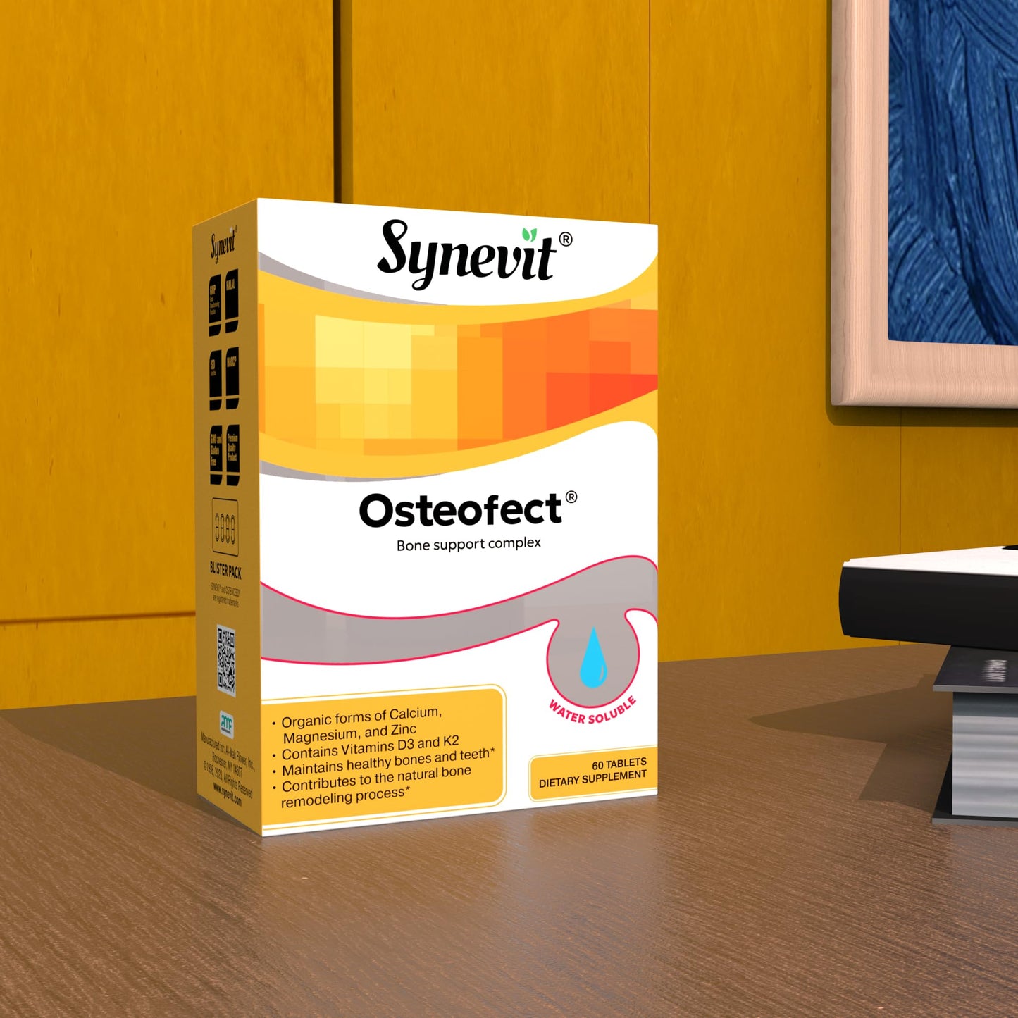 Synevit Osteofect Bone Support Complex, Organic Calcium with Vitamin D3 & K2, Magnesium & Zinc - Supports Healthy Bones & Teeth, 60 Tablets