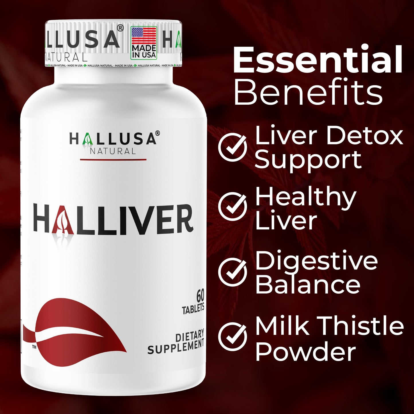 Hallusa Natural Halliver Liver Supplement with Milk Thistle, 60 Tablets