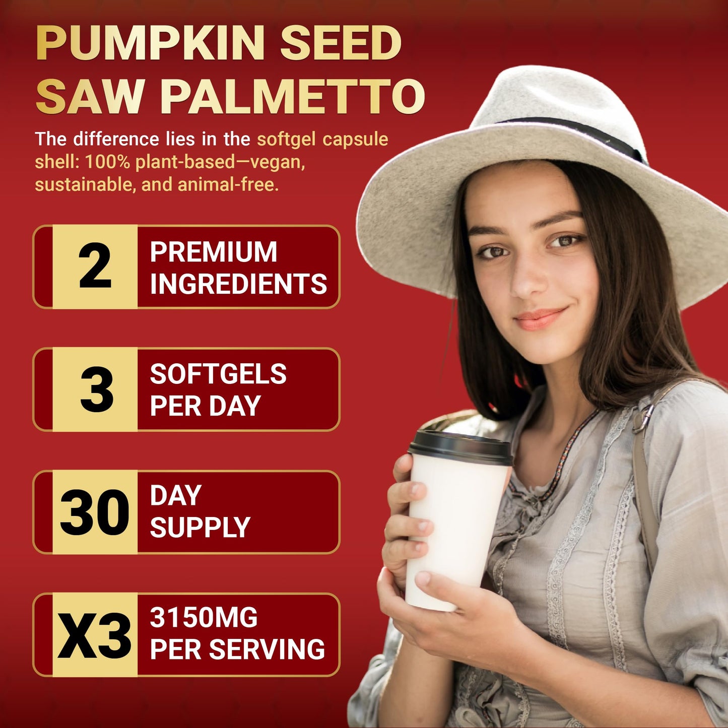 Penhoment 3150mg Pumpkin Seed Oil with Saw Palmetto for Hair Growth Softgels, 90 Count