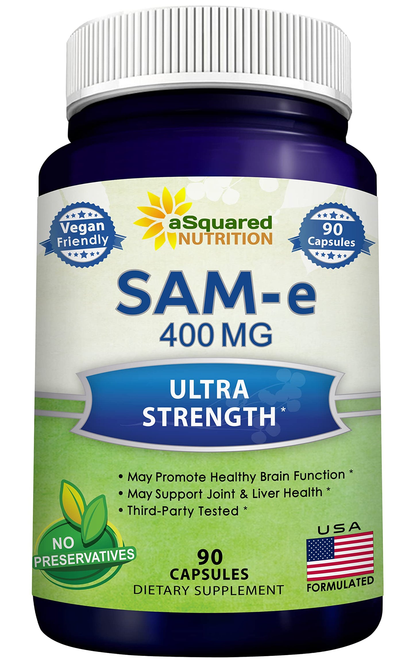 aSquared Nutrition SAM-e 400mg Supplement Capsules, 90 Count