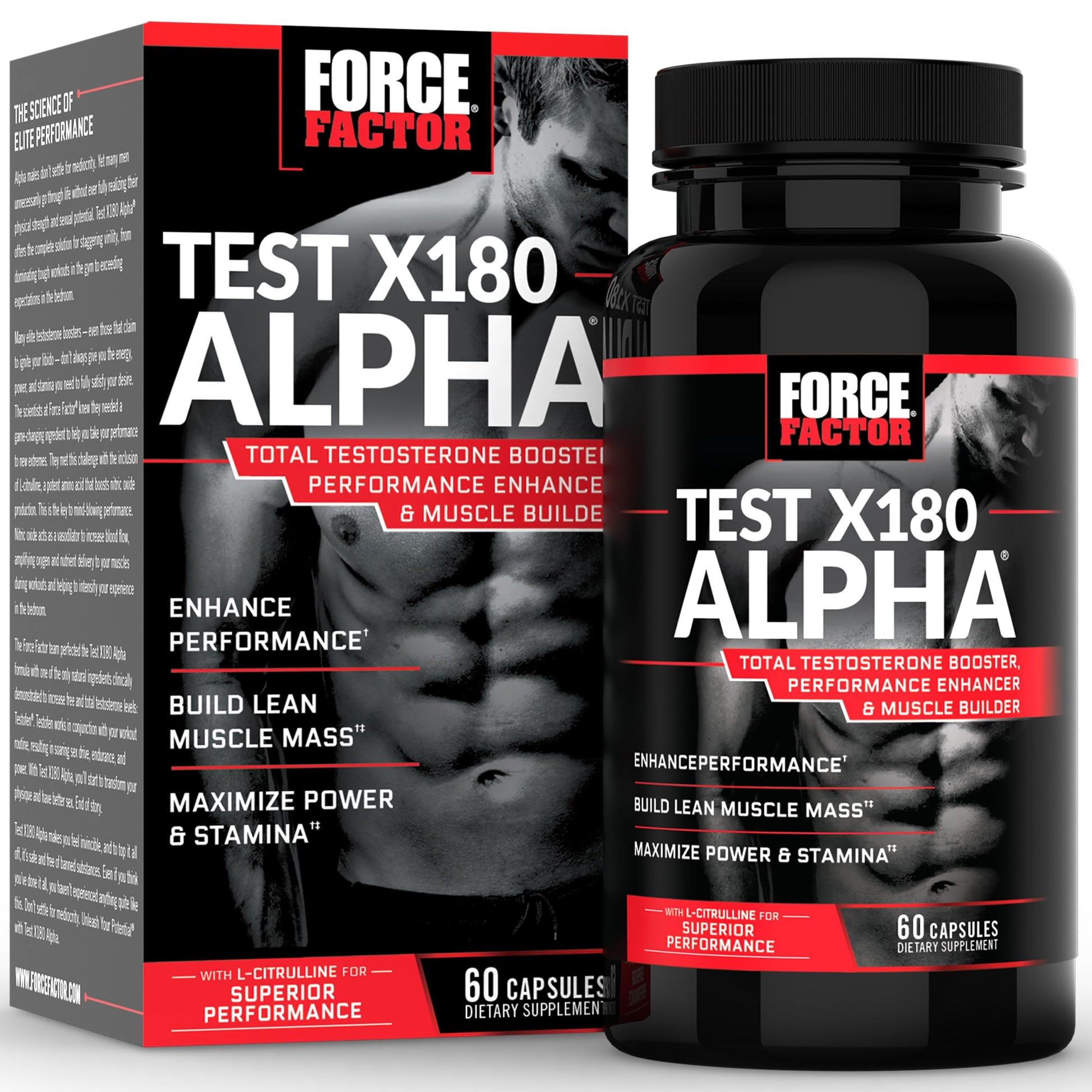 Force Factor Test X180 Alpha Total Testosterone Booster for Men Capsule 60 Count