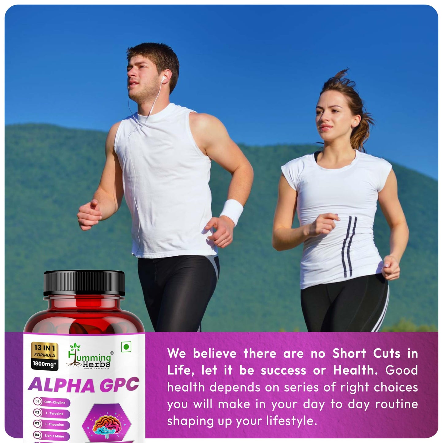 Humming Herbs Alpha GPC 300mg + CDP Choline Nootropic Brain Supplement - Memory Focus Mental Clarity - Lion's Mane, Bacopa, L-Theanine, Phosphatidylserine - 13-in-1 Formula, 90 Capsules