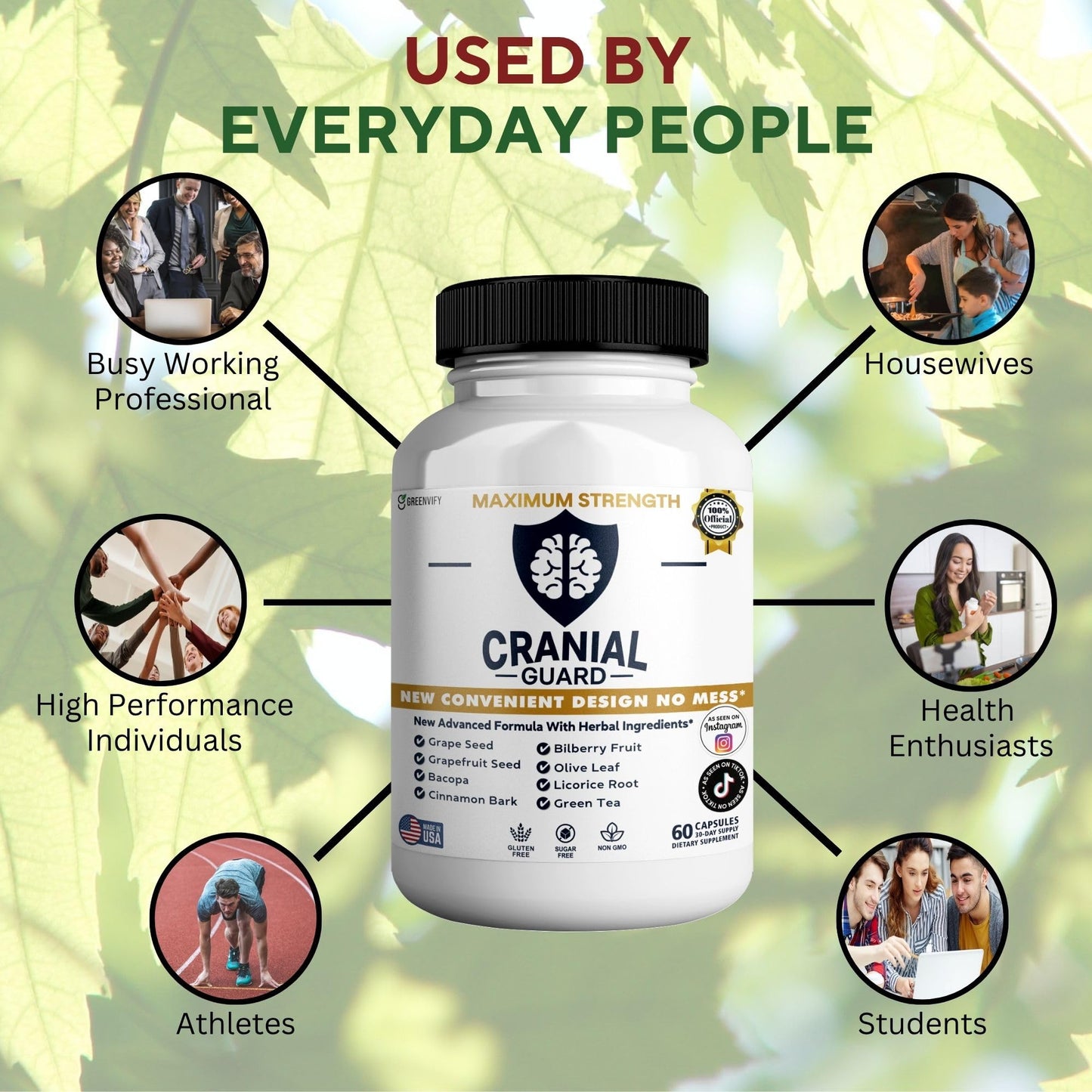 GREENVIFY Cranial Guard Maximum Strength Brain Support Supplement Capsules 300
