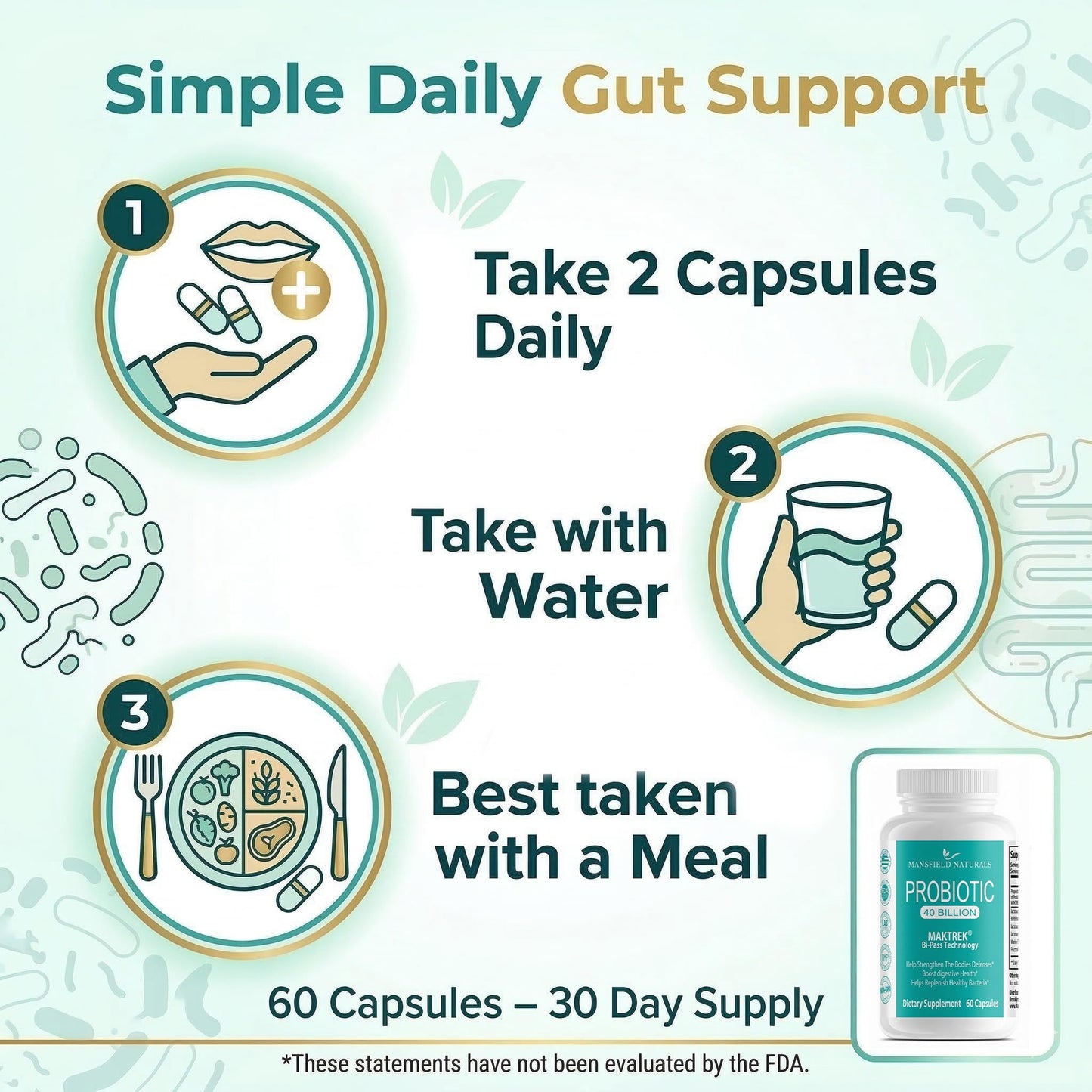 Mansfield Naturals Probiotic Supplement 40 Billion CFU Capsules 60 Count