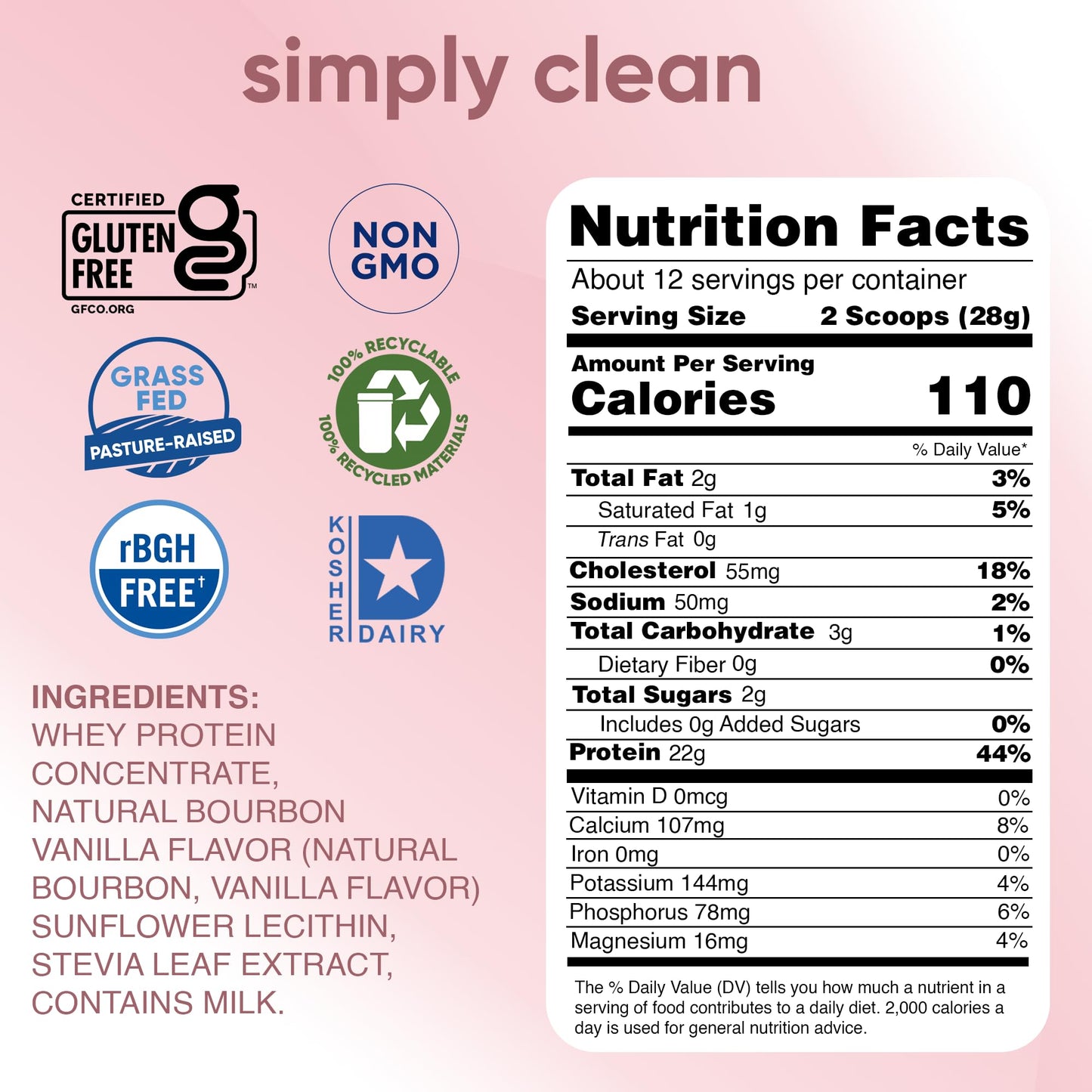 Simply Tera's Pure Whey Protein Powder Grass-Fed Vanilla, 12 oz