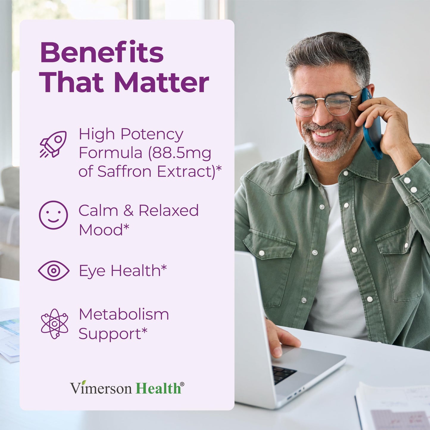Vimerson Health Pure Saffron Supplements for Women & Men with 88.5mg Saffron Extract – Mood Support & Eye Health, Capsule, 60 Count