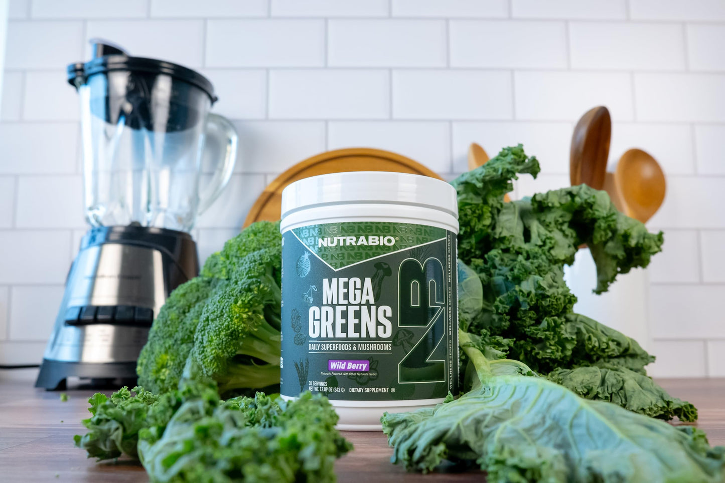 NutraBio Mega Greens Complete Daily Super Greens Powder Wild Berry 10 oz
