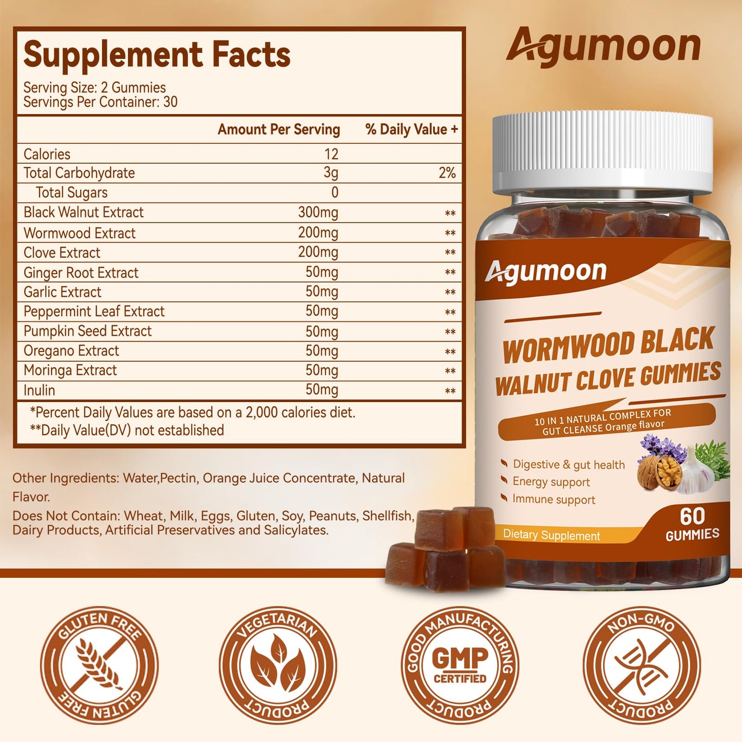 Agumoon 10-in-1 Wormwood Black Walnut Clove Gummy 120