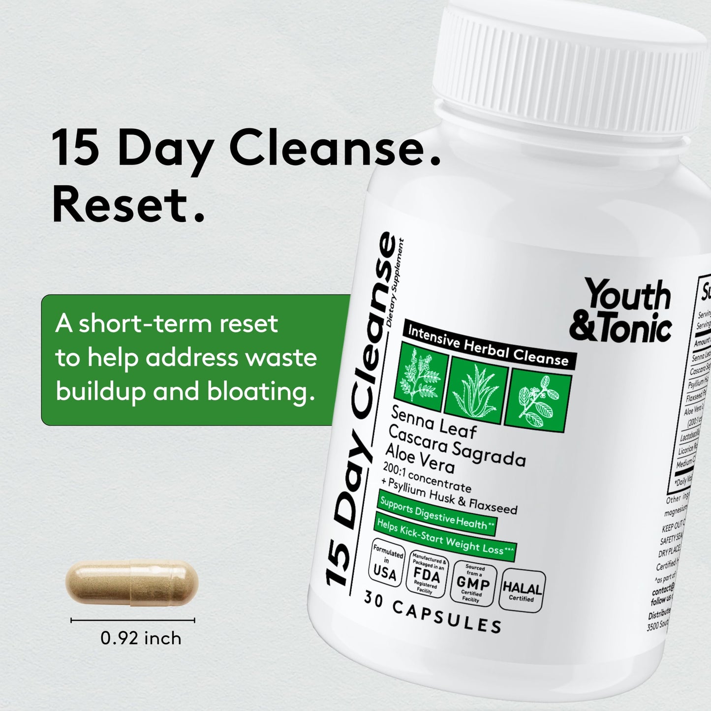 Youth & Tonic Detox Pills for Women, 15 Day Cleanse, Colon Cleanse, Kidney Capsule 90