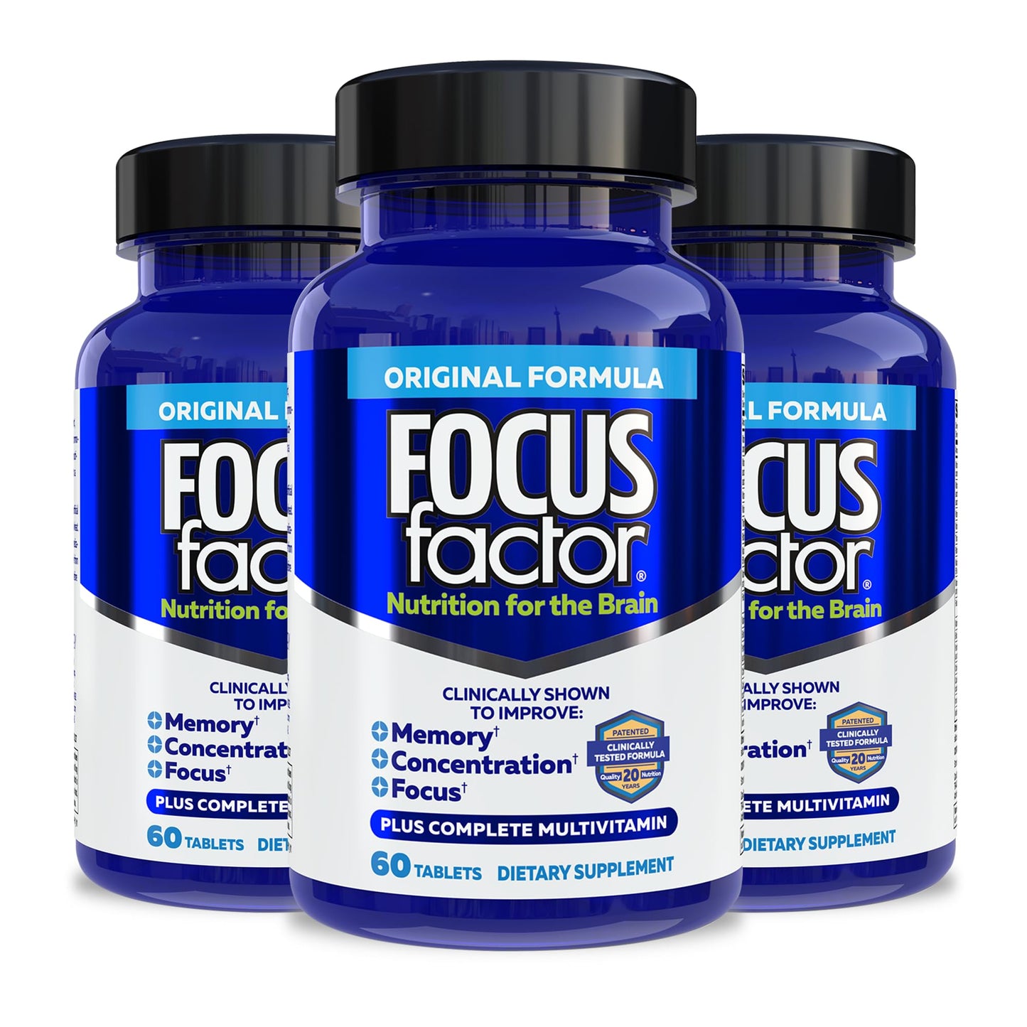 Focus Factor Nutrition for The Brain, Improved Memory & Concentration Supplement, Complete Multivitamin with B6, B12, D, Bacopa Monnieri & Tyrosine, 180 Tablets
