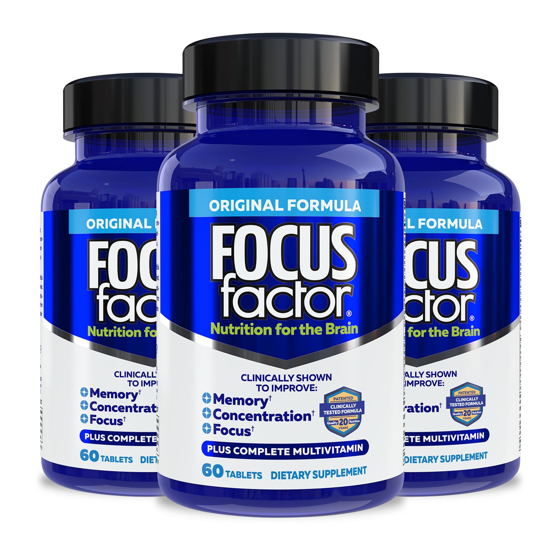 Focus Factor Nutrition for The Brain, Improved Memory & Concentration Supplement, Complete Multivitamin with B6, B12, D, Bacopa Monnieri & Tyrosine, 180 Tablets