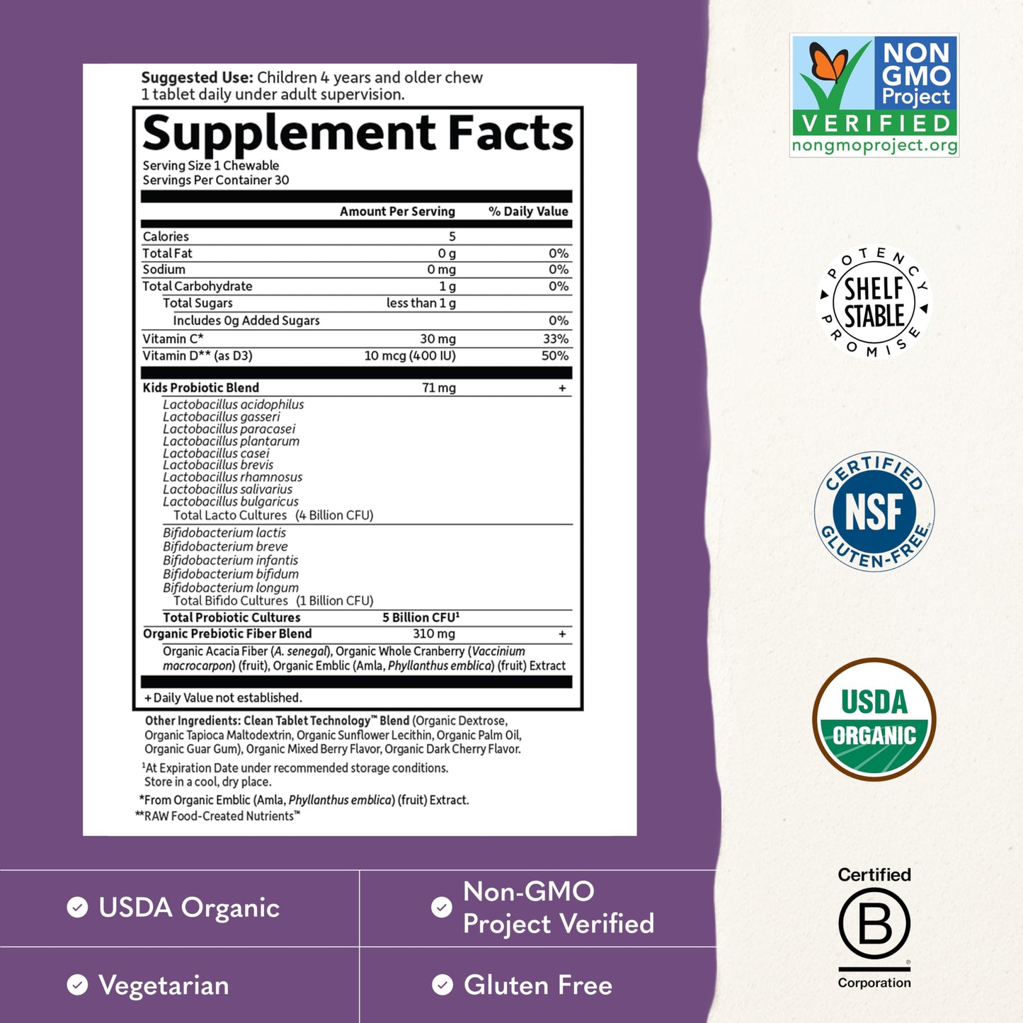 Garden of Life Dr. Formulated Probiotics Organic Kids+ Plus Vitamin C & D Chewables 30 Count