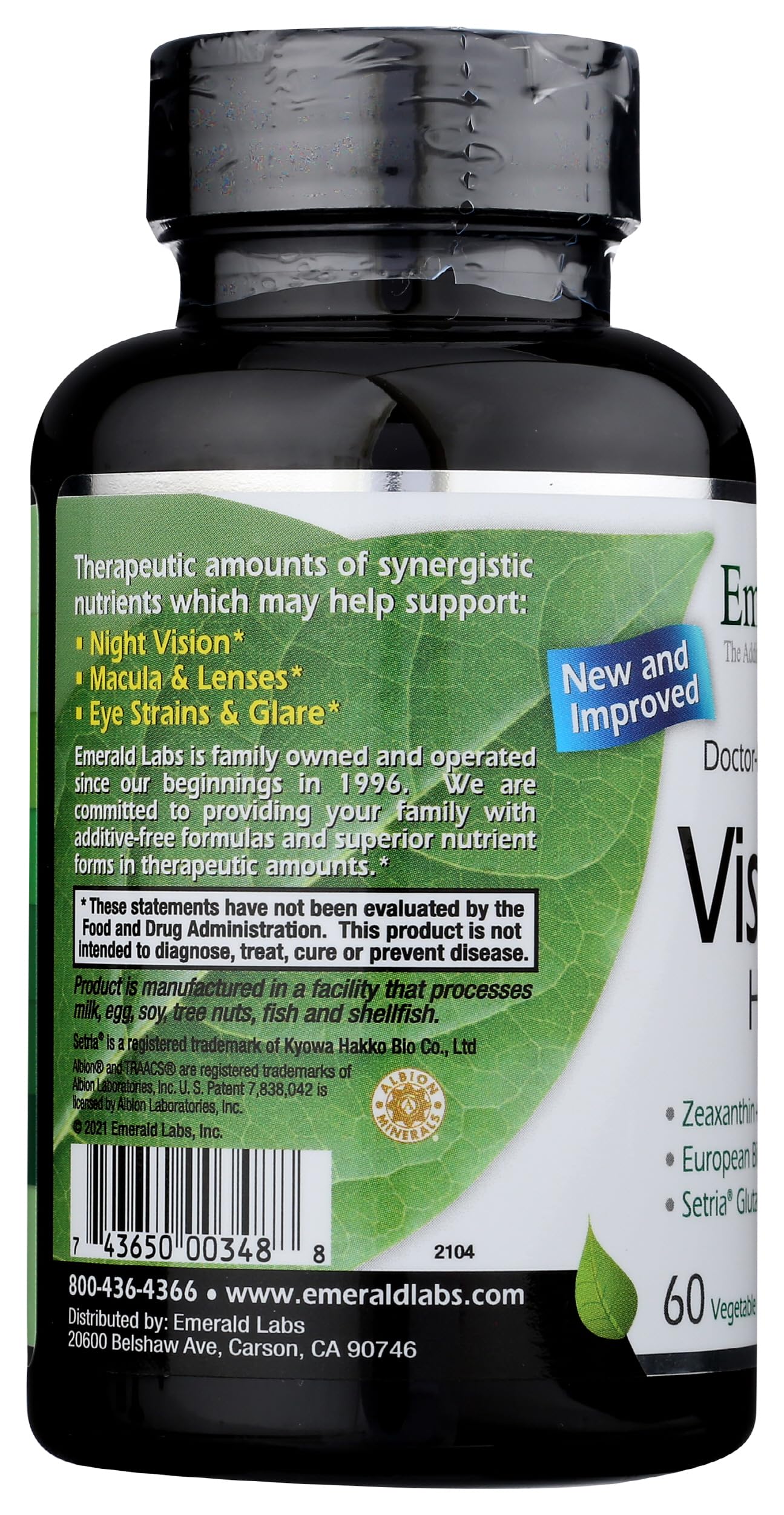 Emerald Laboratories Vision Health Complete Vision Formula for Eye Health & Macular Support with Zeaxanthin, Zinc & Lutein, 60 Capsules