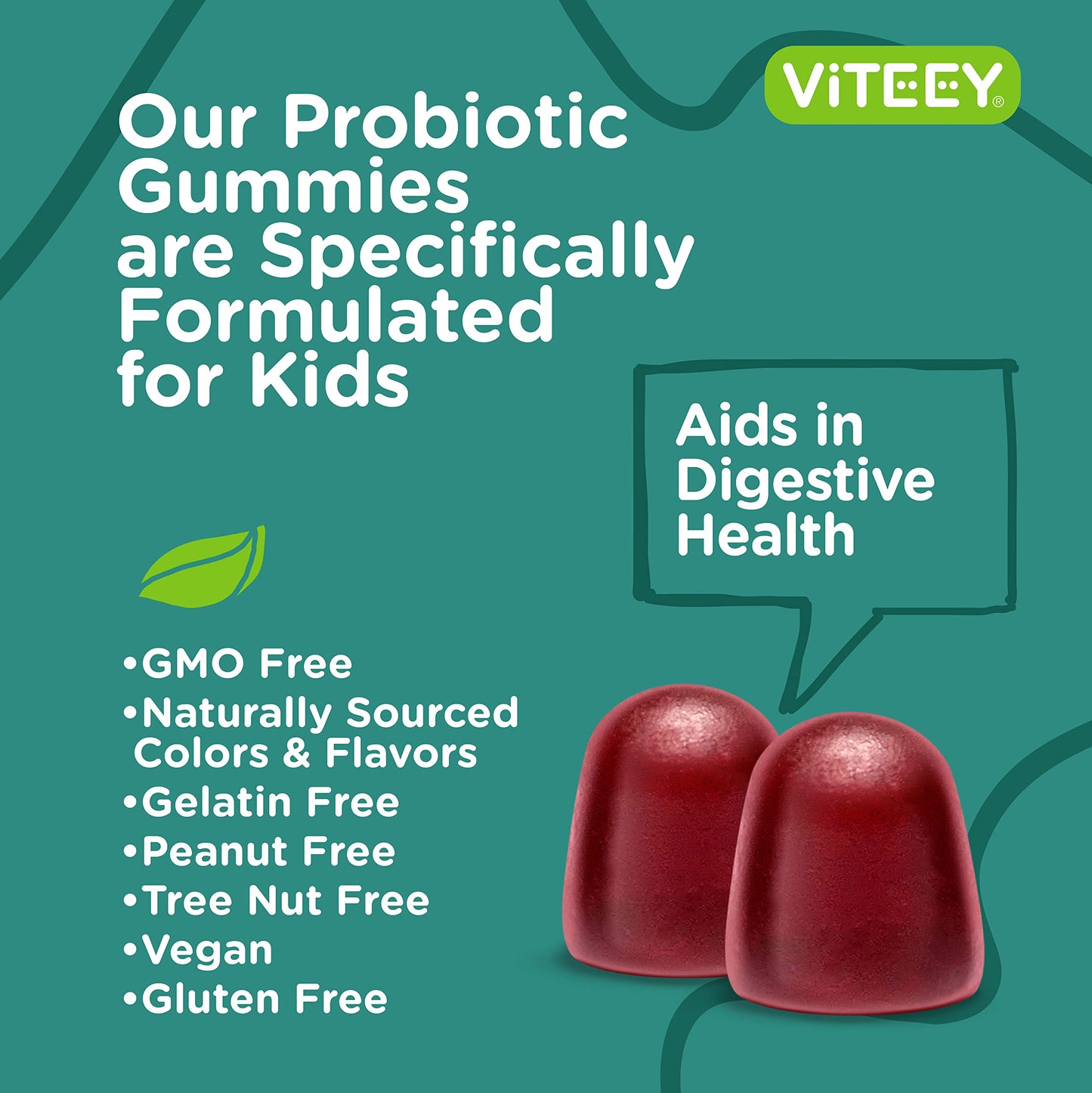 Viteey Probiotic Gummies for Kids, 2 Billion CFUs, 60 Count