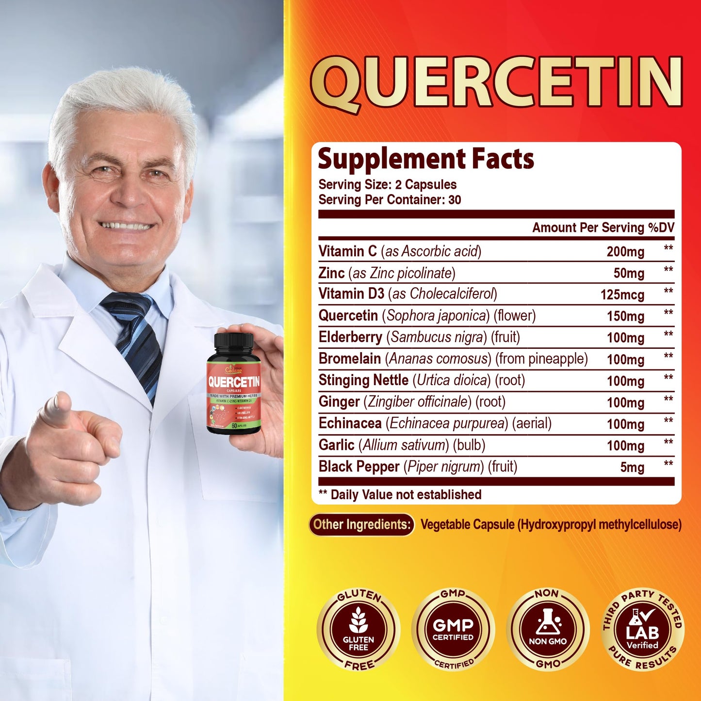 Organic Cadane Quercetin Extract Capsules 60 Capsules