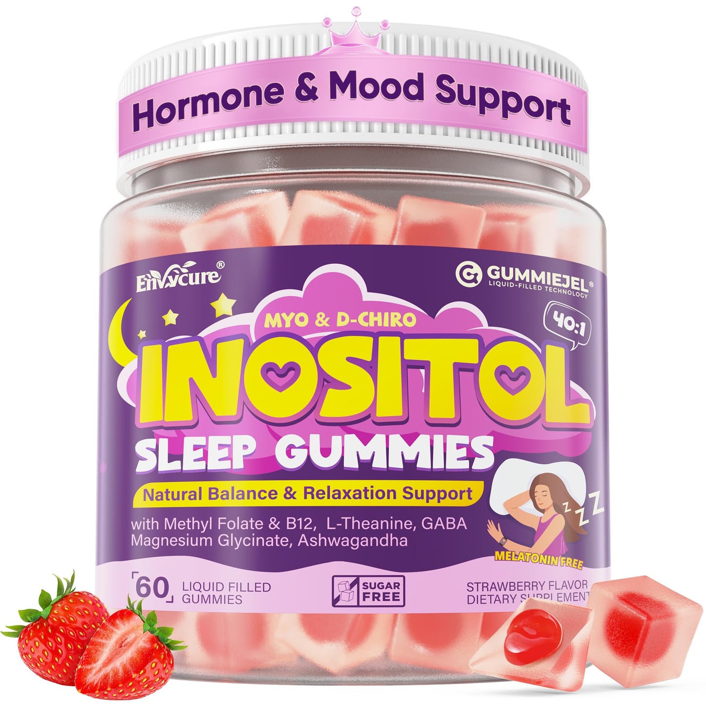 EnvyCure Myo-Inositol & D-Chiro Inositol Gummies for Women & Glp-1 Users, 40:1 Ratio, 60 Count