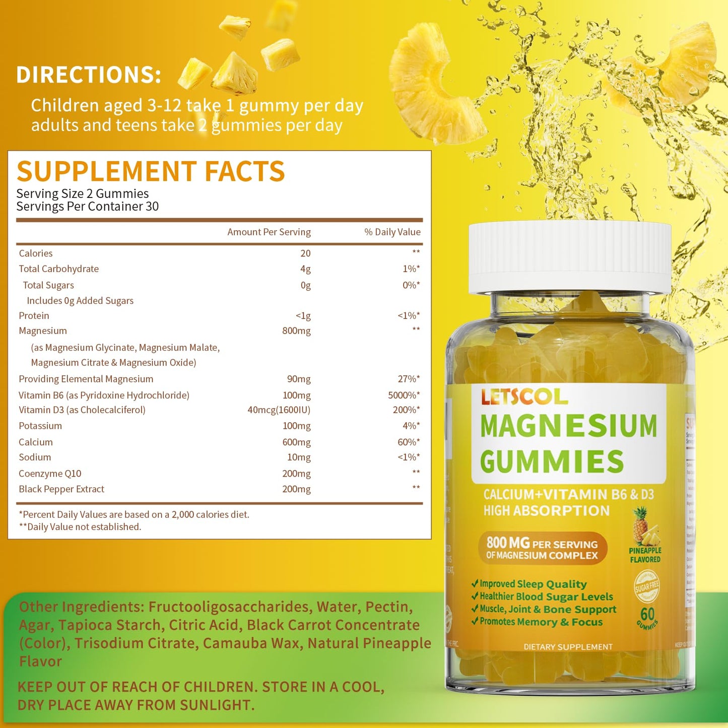 LETSCOL Magnesium Glycinate Gummies 60 Count