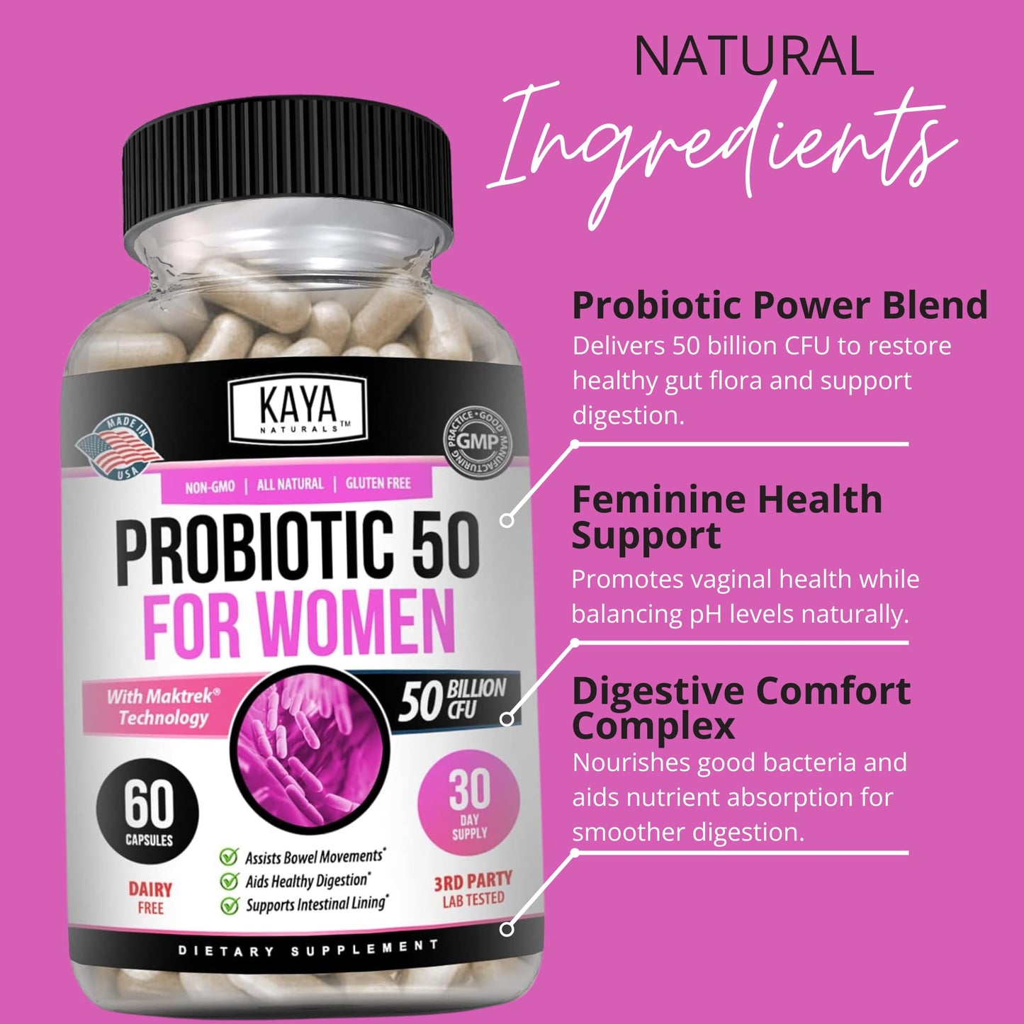 Kaya Naturals Probiotic 50 Billion CFU Capsule 60 Count