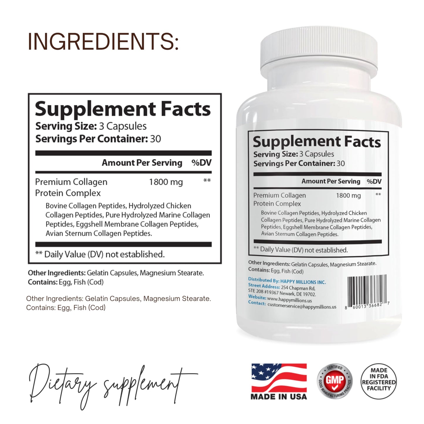 HAPPY MILLIONS Collagen Complex Capsules, 90 Capsules