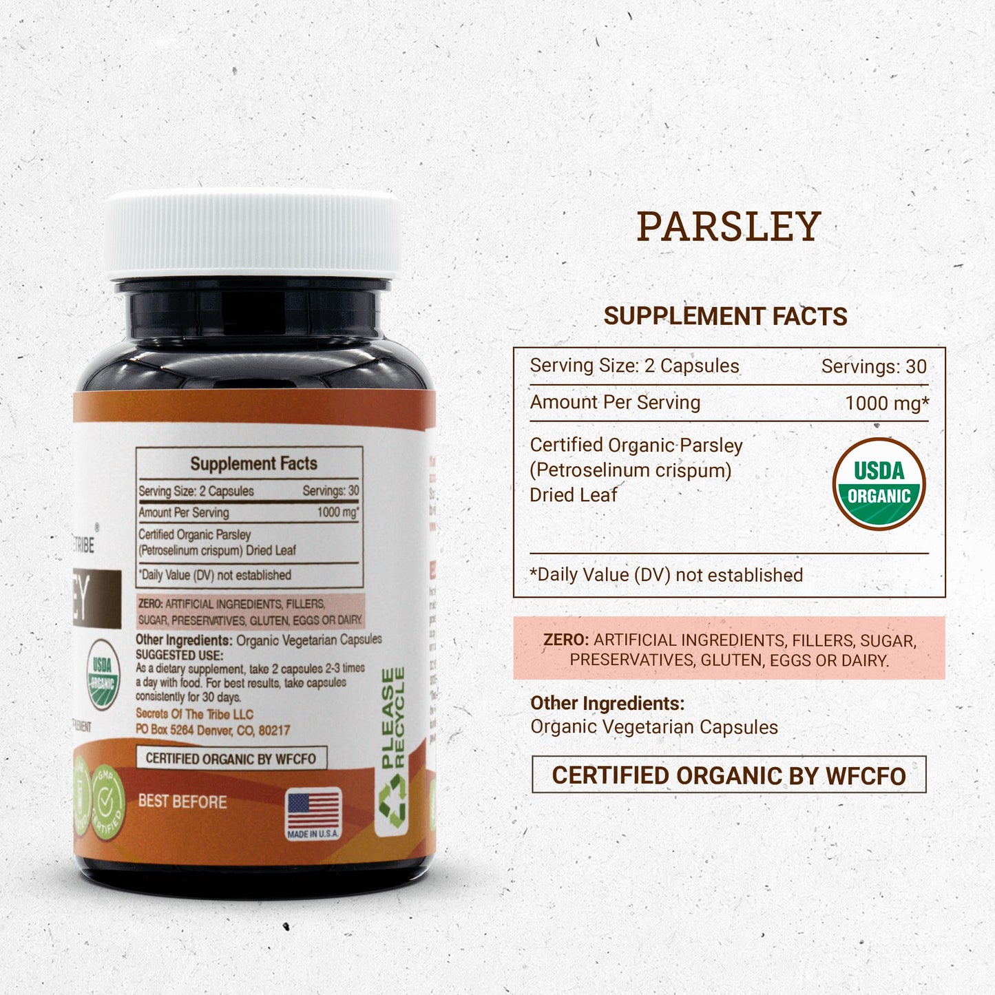 Secrets of the Tribe Parsley USDA Organic 60 Capsules