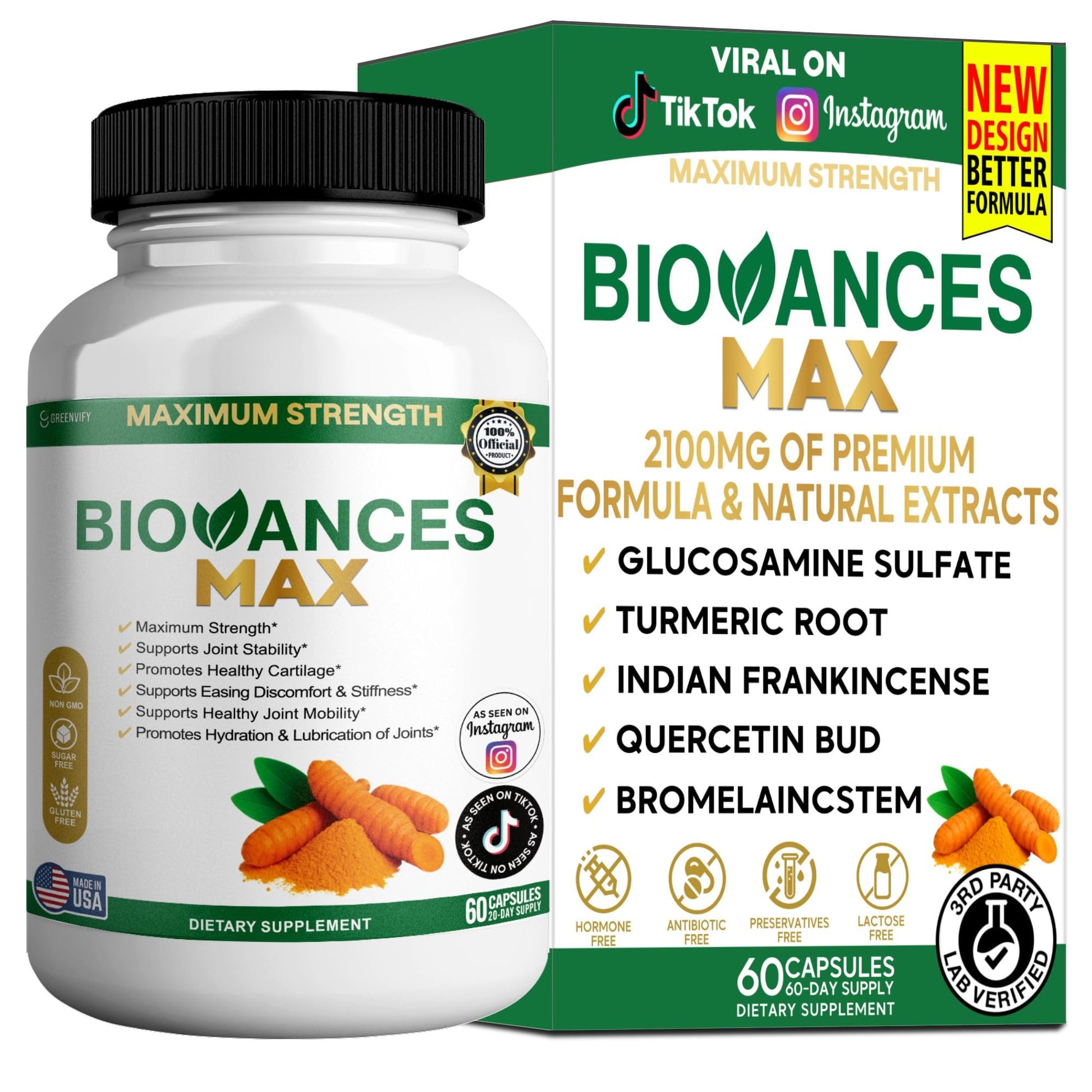 GREENVIFY Biovances Max Joint Support Supplement, Glucosamine, 60 Capsules