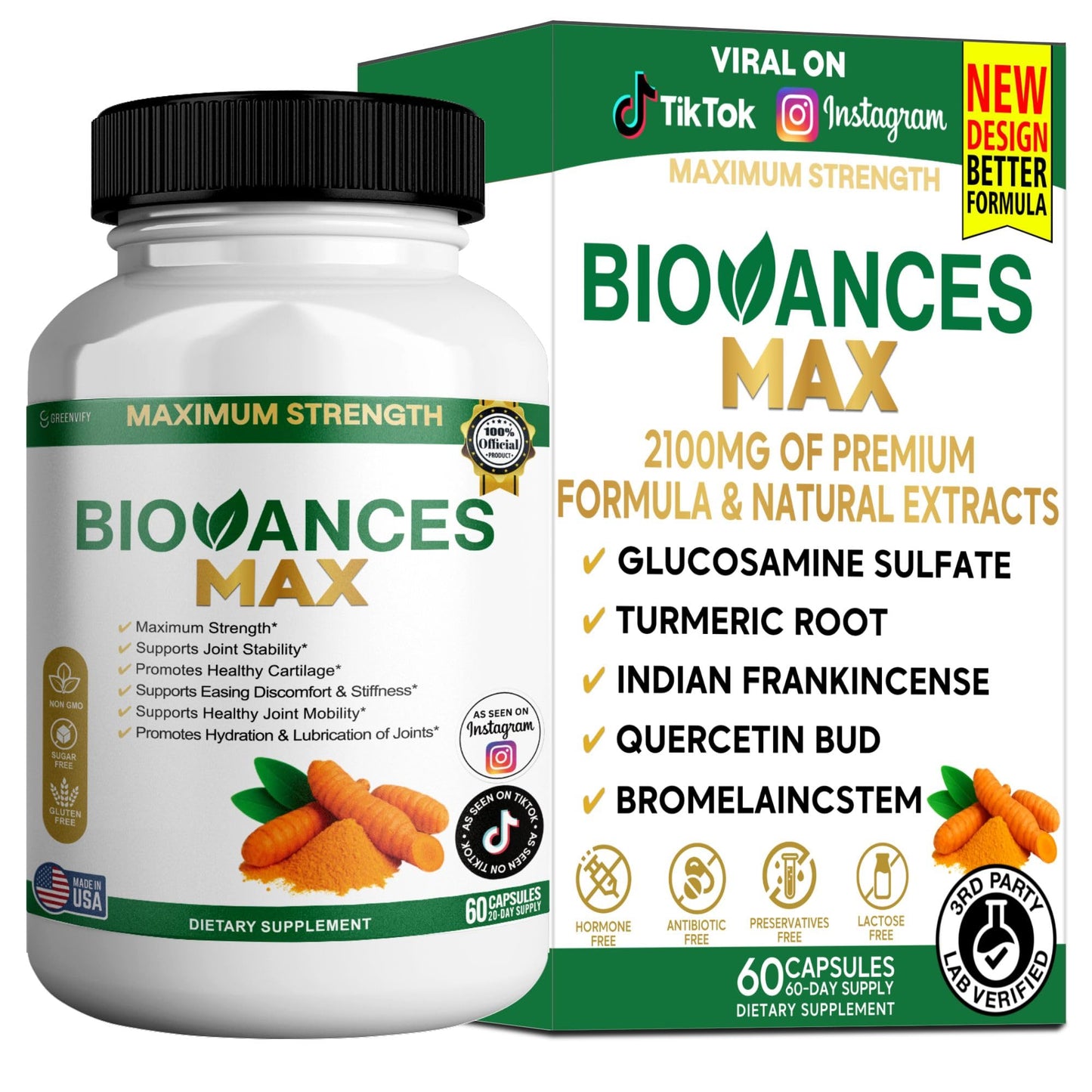 GREENVIFY Biovances Max Joint Support Supplement Glucosamine Capsule, 60 Count