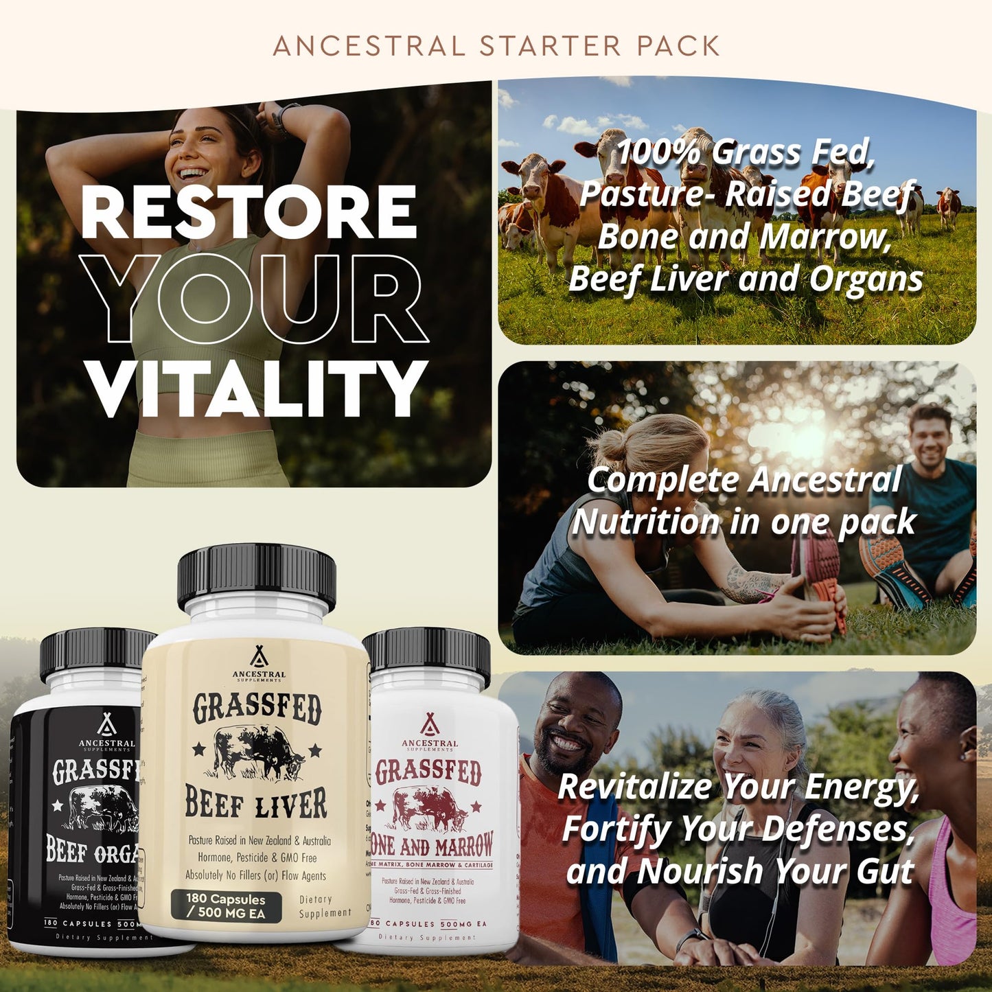 Ancestral Supplements Beef Organs and Stack Variation Organs Starter Pack 540 Capsules