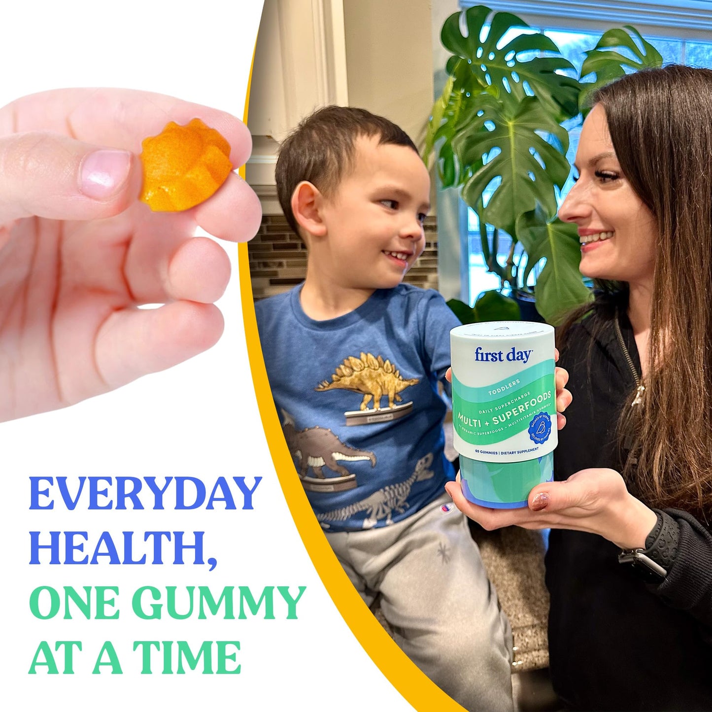 FIRST DAY Toddler Multivitamin Gummies (Ages 2-3)| Kids Multivitamin Gummies with Vitamins A C D3, B2, B12, Choline, Folate and 21 Organic Superfoods| (30 Day Supply)