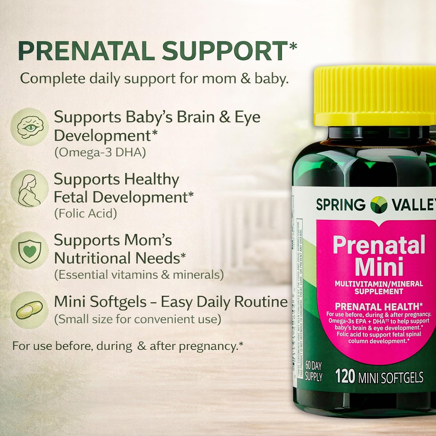 LUAL Mini Prenatal Vitamins for Women Softgels 120 Count