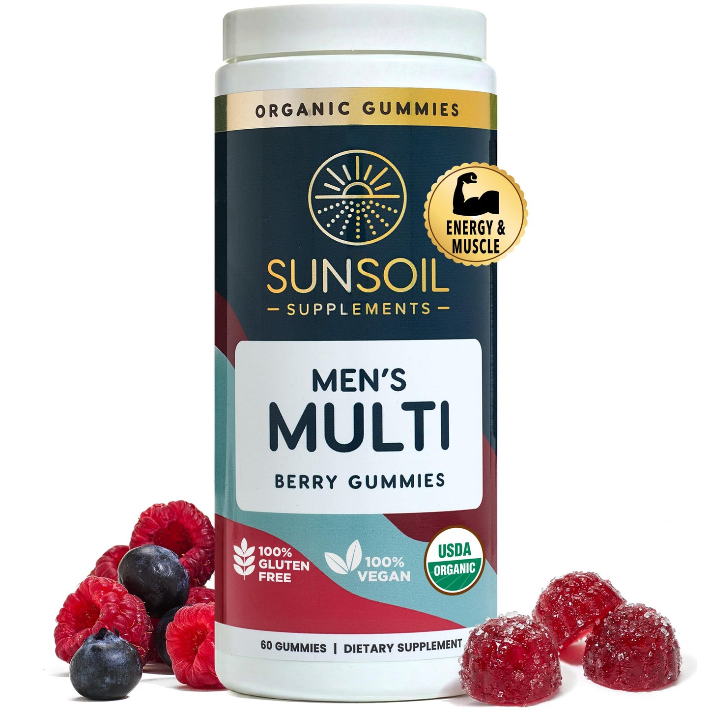 Sunsoil Supplements Men's Multivitamin Organic Gummies, 60 Count