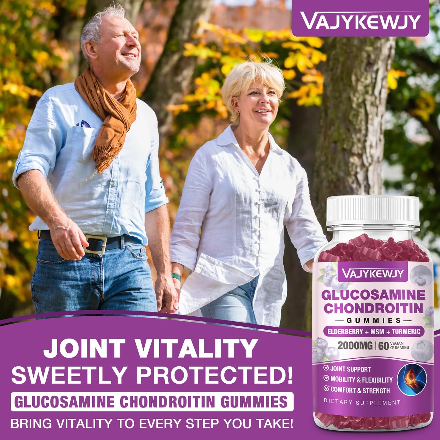 VAJYKEWJY Glucosamine Chondroitin Gummies, 2 Packs