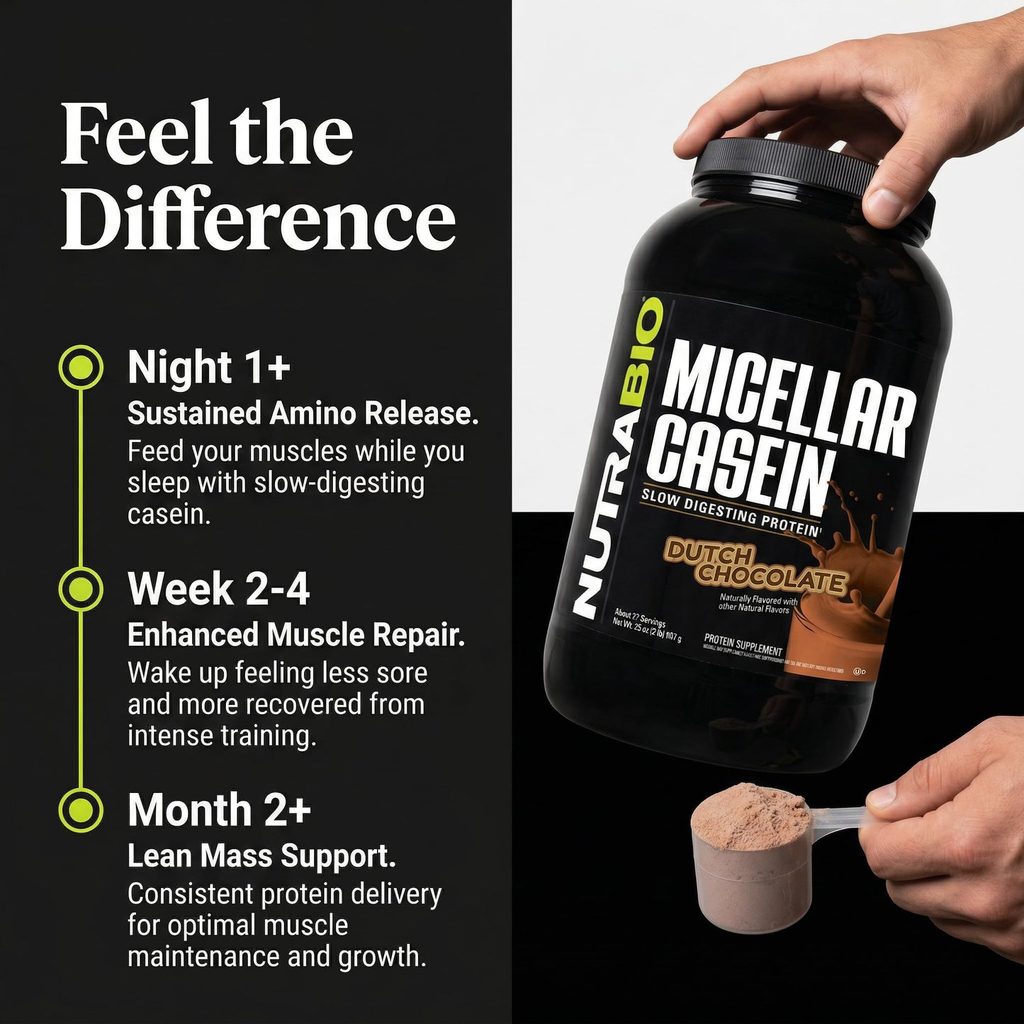 NutraBio Micellar Casein Protein Powder, 2 lb, Chocolate