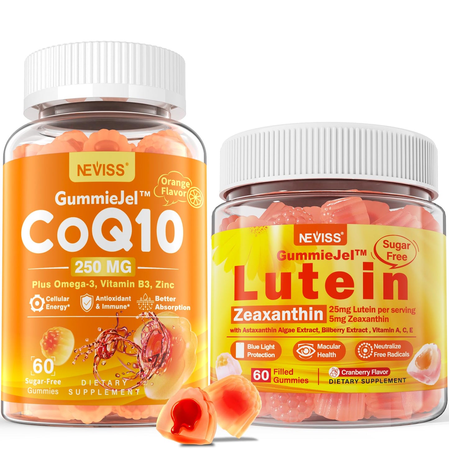 NEVISS Sugar-Free CoQ10 Gummies 60 Count + Lutein Gummies 60 Count