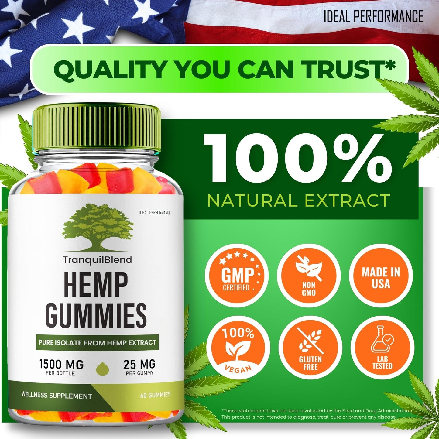 IDEAL PERFORMANCE Tranquil Blend Hemp Gummies 120 Count