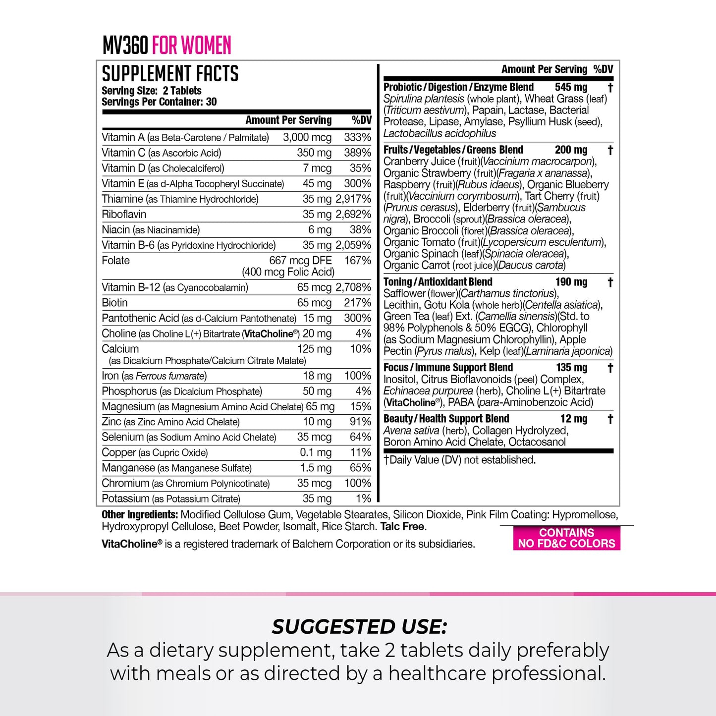 FitLife Brands Women's Nutrition MV360, 5-in-1 Complete Multivitamin with Essential Vitamins for Energy, Digestion, Toning, Immune Support, & Women’s Health & Beauty, 60 Tablets