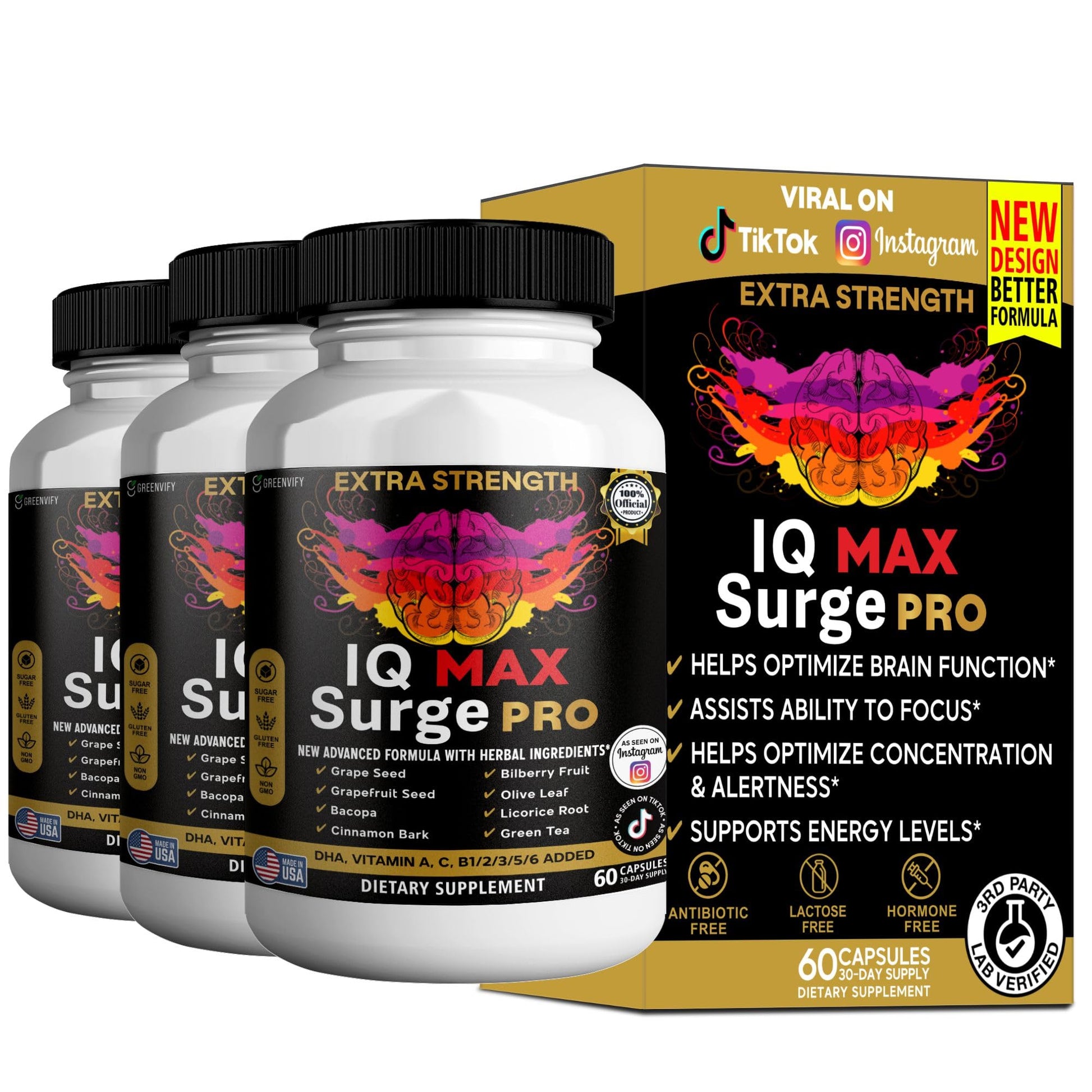 GREENVIFY IQ Max Surge Pro Brain Supplement 60 Capsules