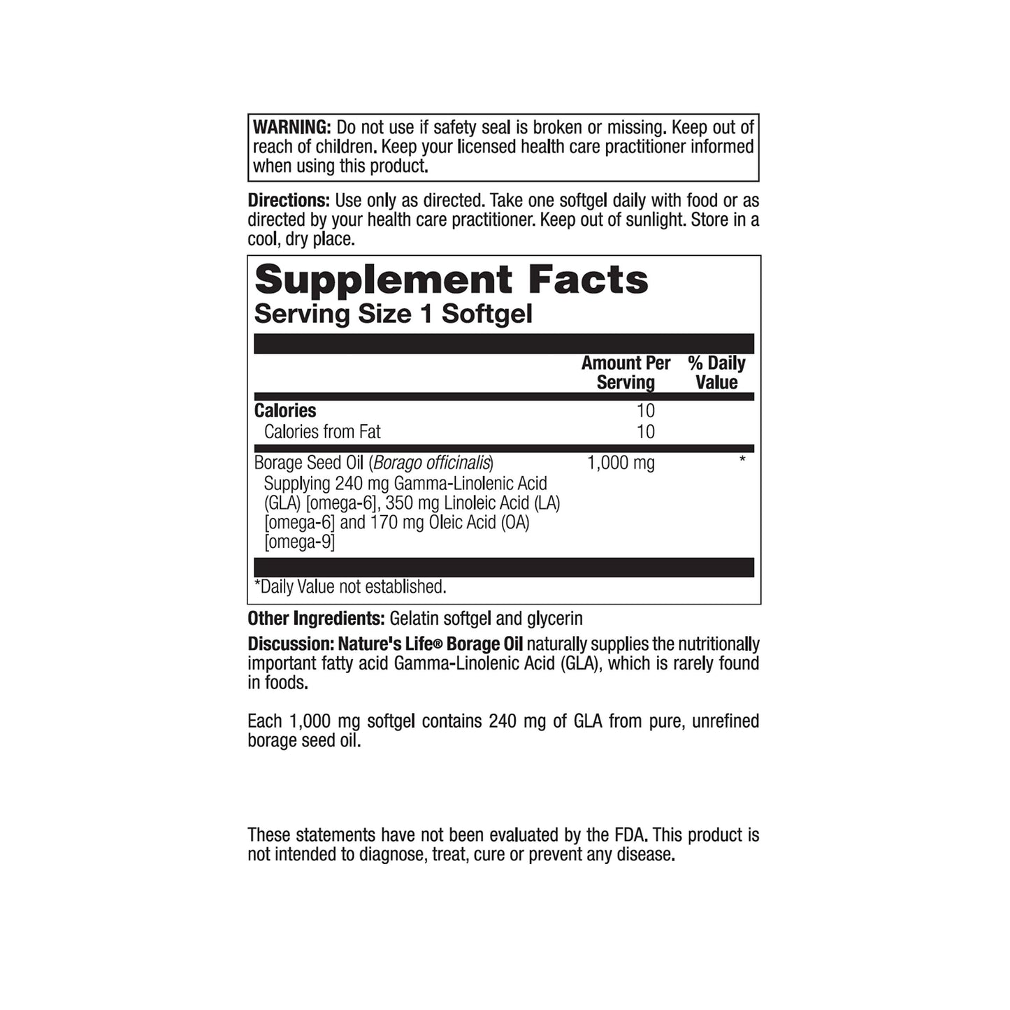 Nature's Life Borage Oil 1300mg Softgel 60