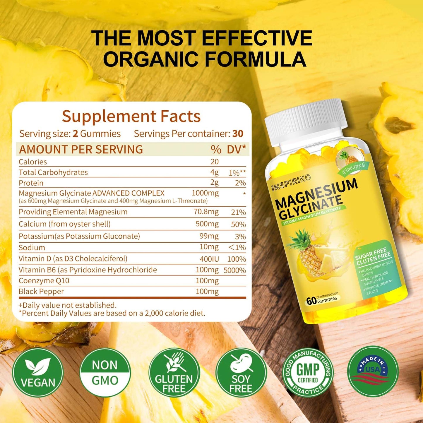 Inspiriko Magnesium Glycinate Gummies 1000mg, 60 Gummies