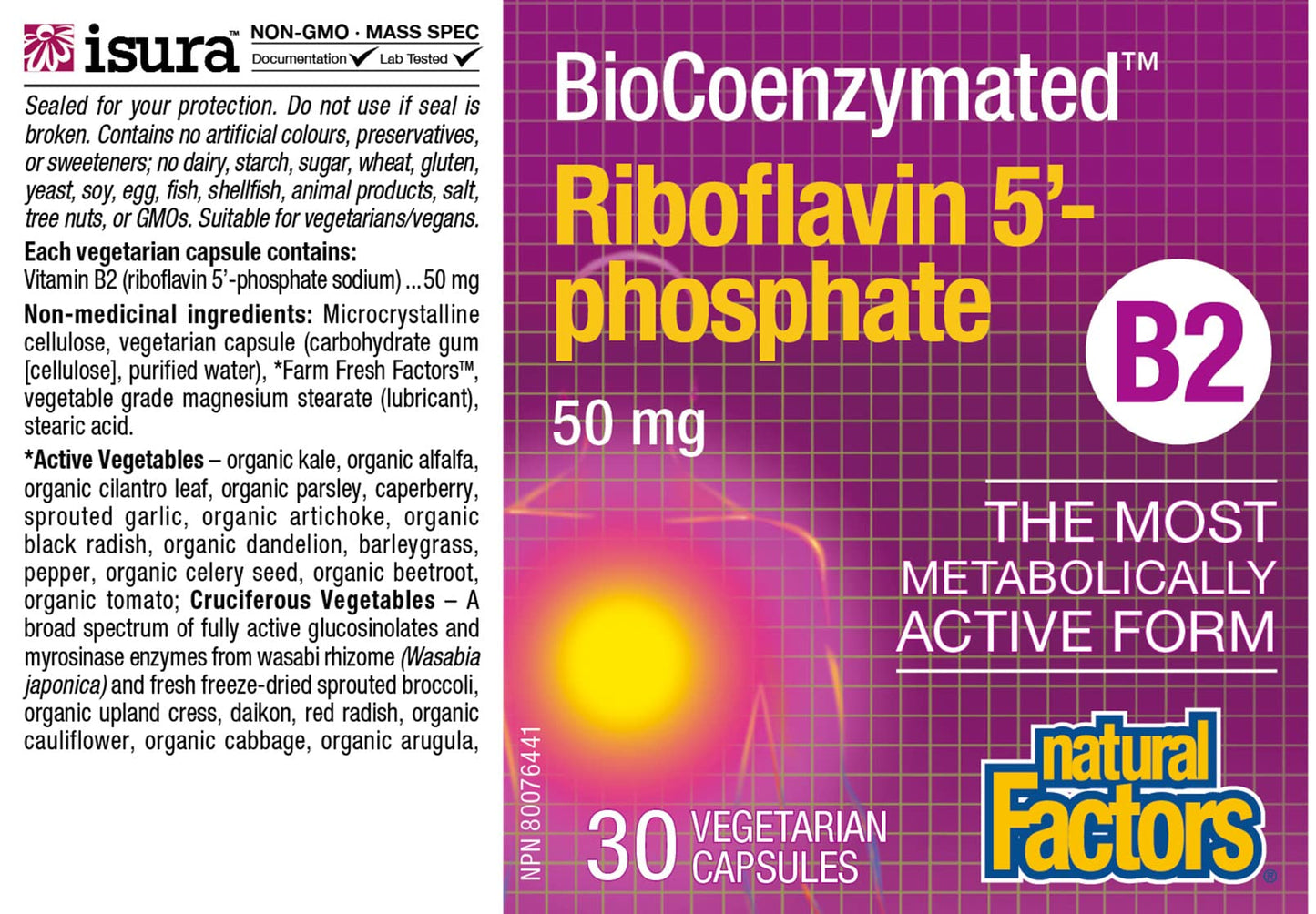 Natural Factors BioCoenzymated Riboflavin 5'-Phosphate 50mg Capsule, 30 VegCaps