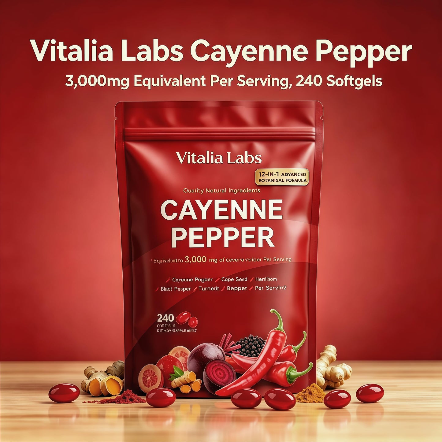 Vitalia Labs Cayenne Pepper Supplement Capsule, 240 Capsules
