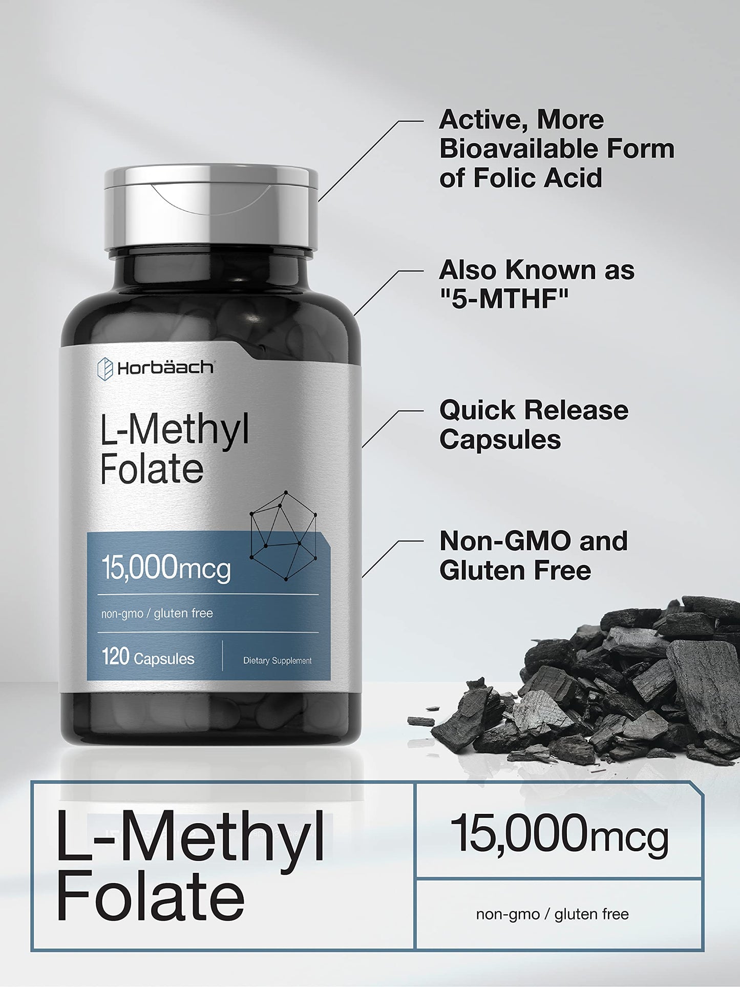 Horbäach L-Methylfolate 15000 mcg 5-MTHF Capsule 120 Capsules