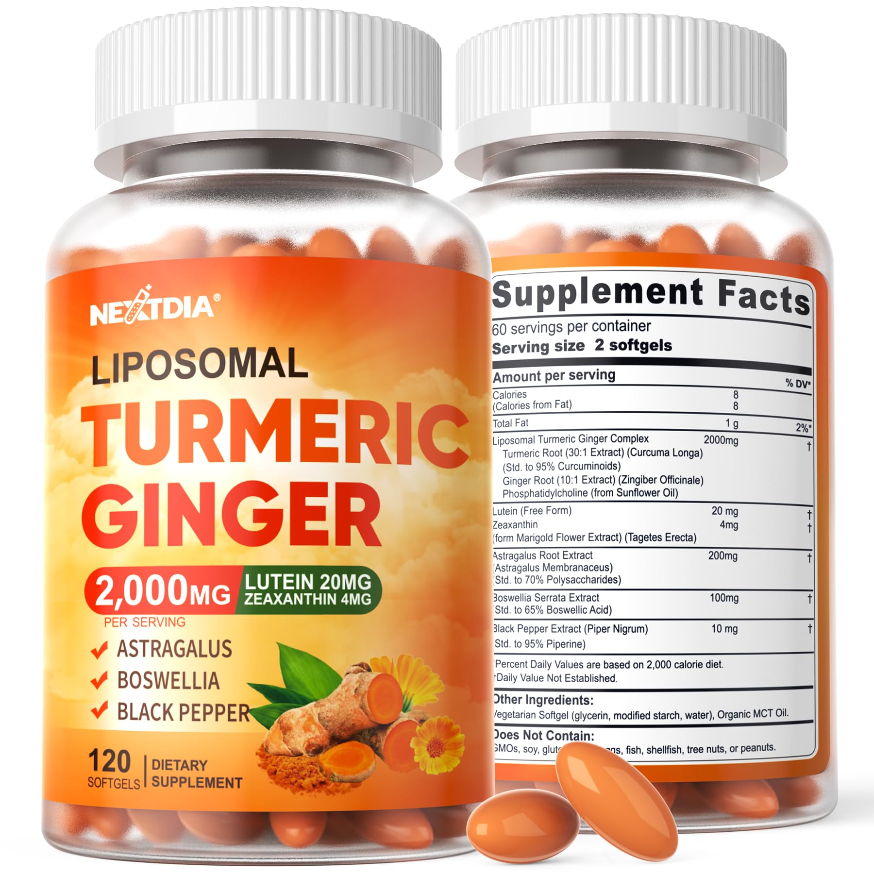 Nextdia Liposomal Turmeric Ginger Curcumin Complex Softgels, 240 ct
