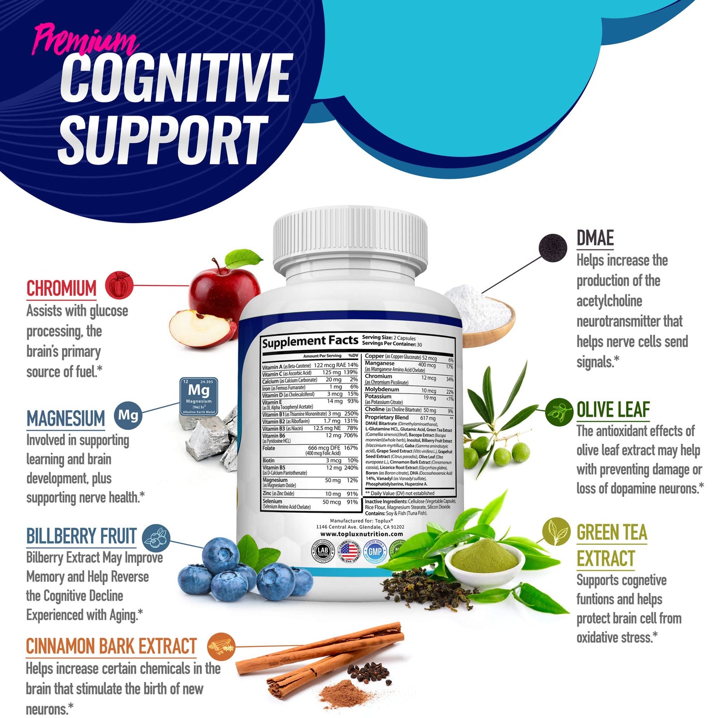 Toplux Brain Supplement Nootropic Capsule 60 Capsules