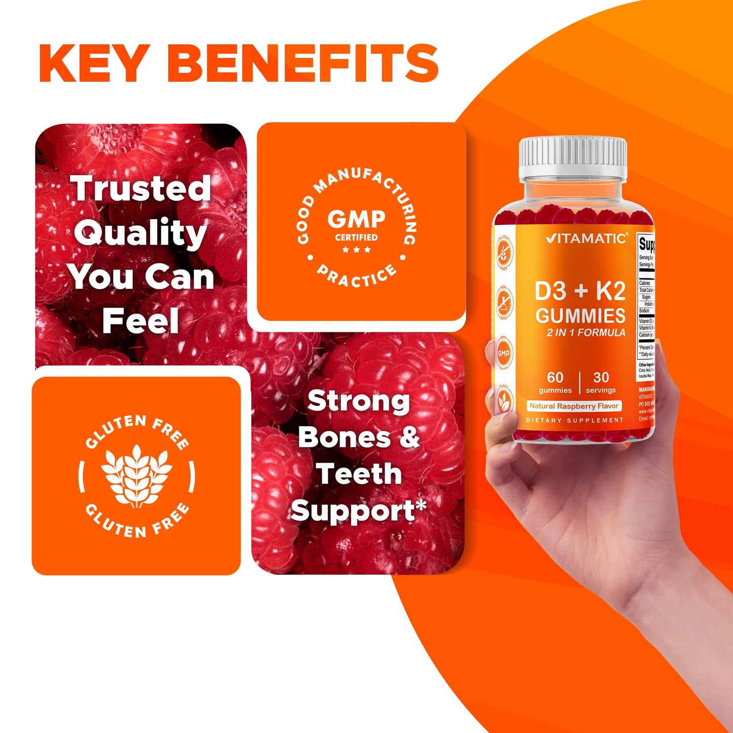 Vitamatic Vitamin D3 & K2 Gummies, 120 Count