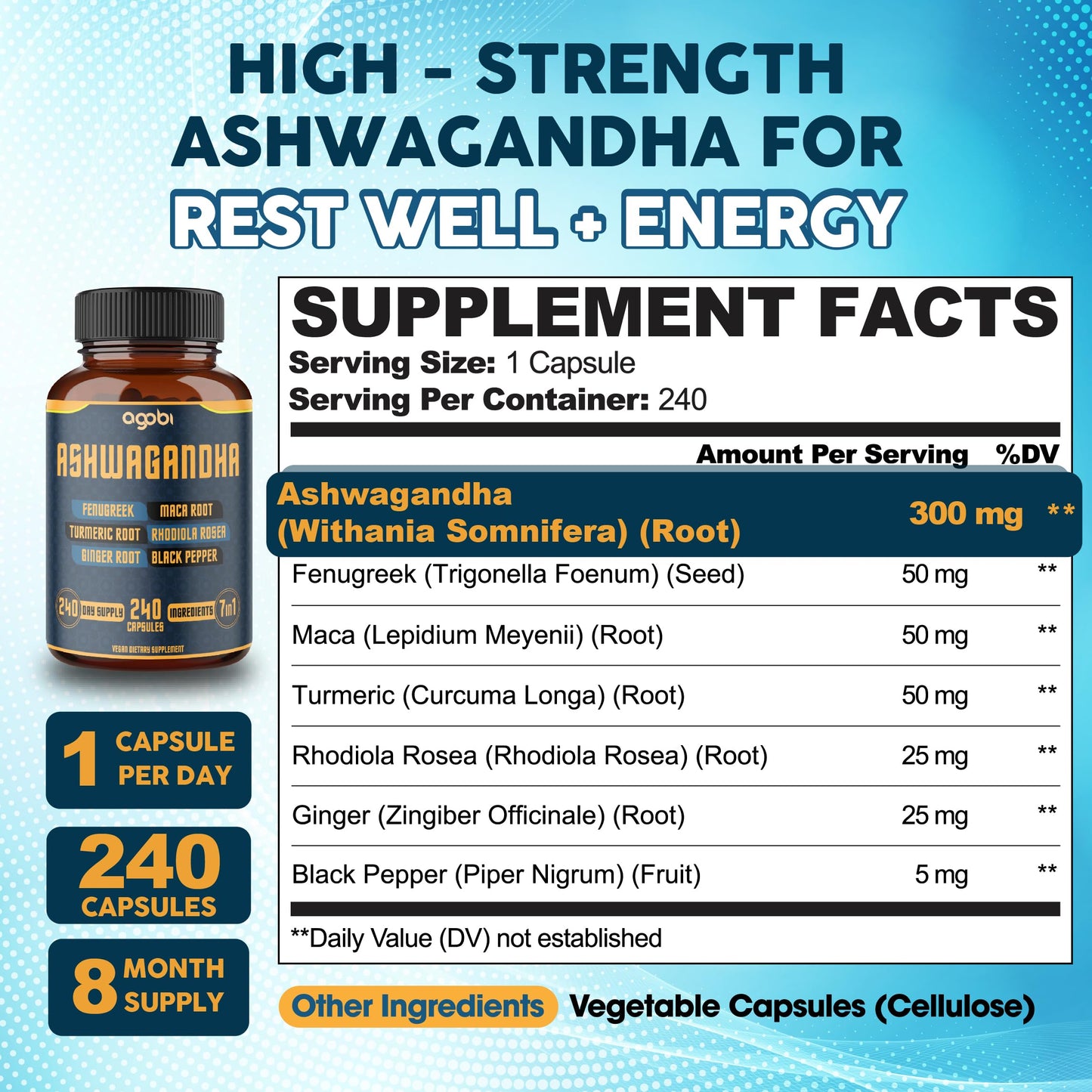 Agobi 7in1 Mood, Strength, Spirit and Energy Support Capsules, 240 Count