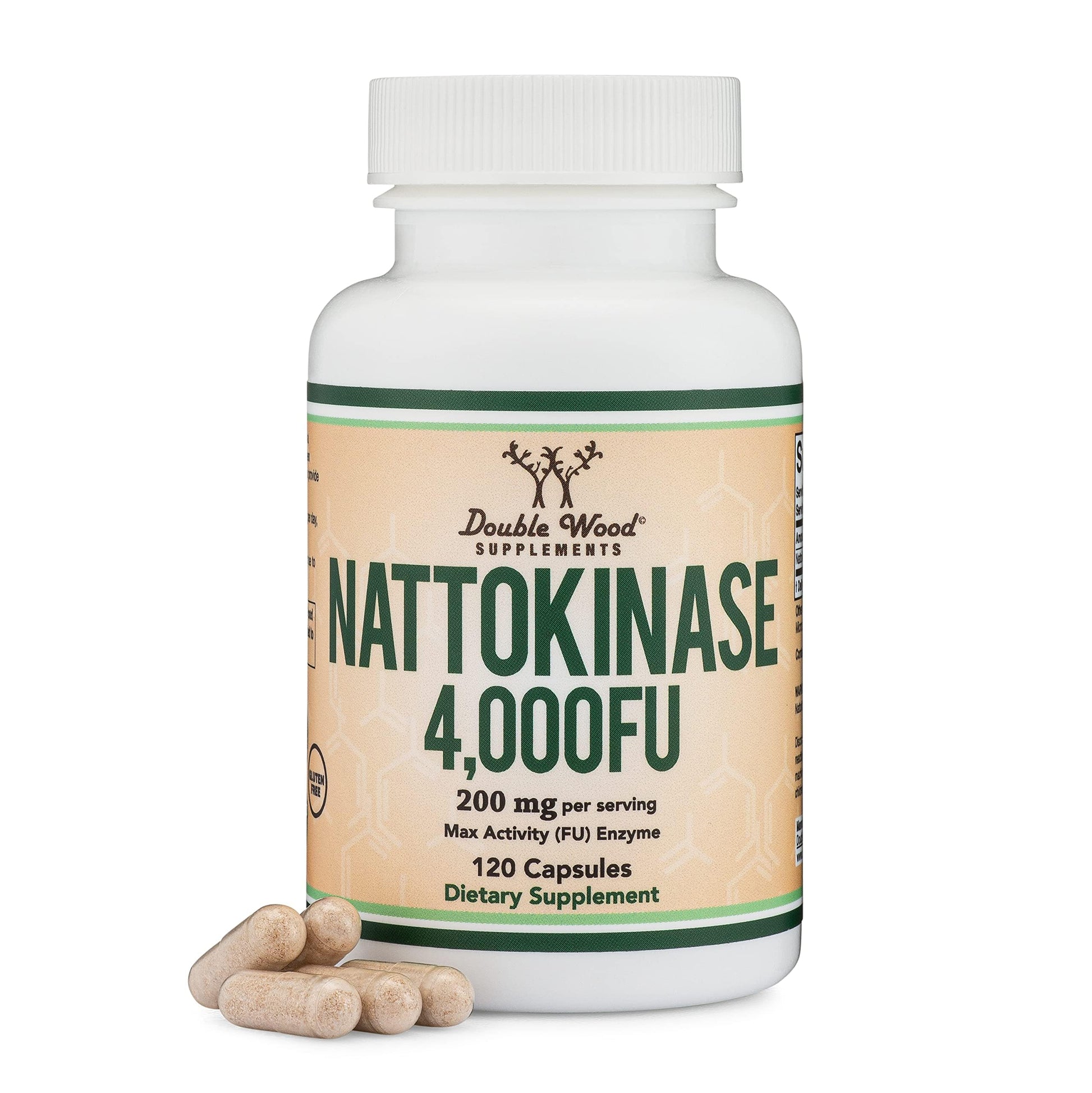 Double Wood Supplements Nattokinase 2,000 FU Cardiovascular + Blood Pressure Support, 120 Capsules