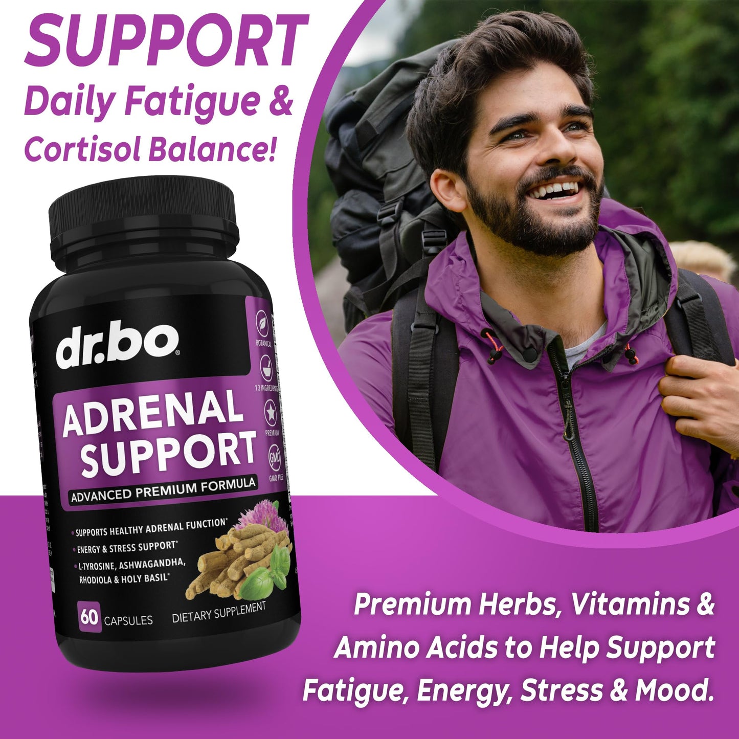 DR. BO Adrenal Support Cortisol Manager Supplement, 60 Capsules