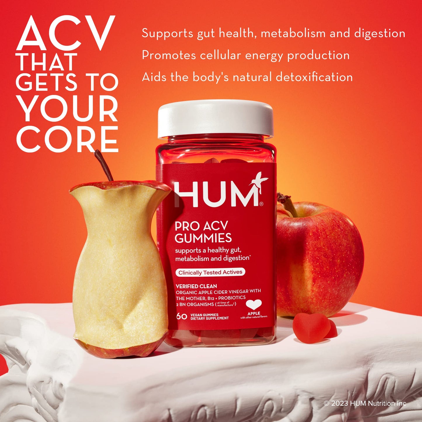 HUM Pro Apple Cider Vinegar Gummies with Probiotics, 60 Gummies