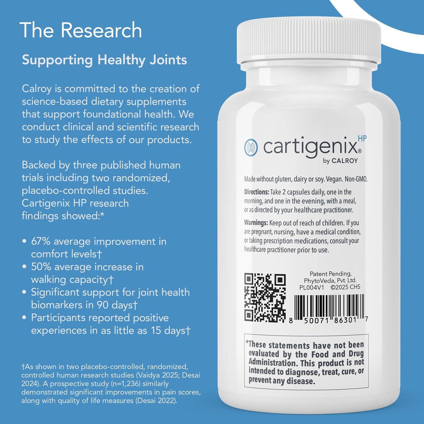Calroy Health Sciences Cartigenix HP Joint & Cartilage Support Supplement - for Men and Women - 60 Vegan Capsules